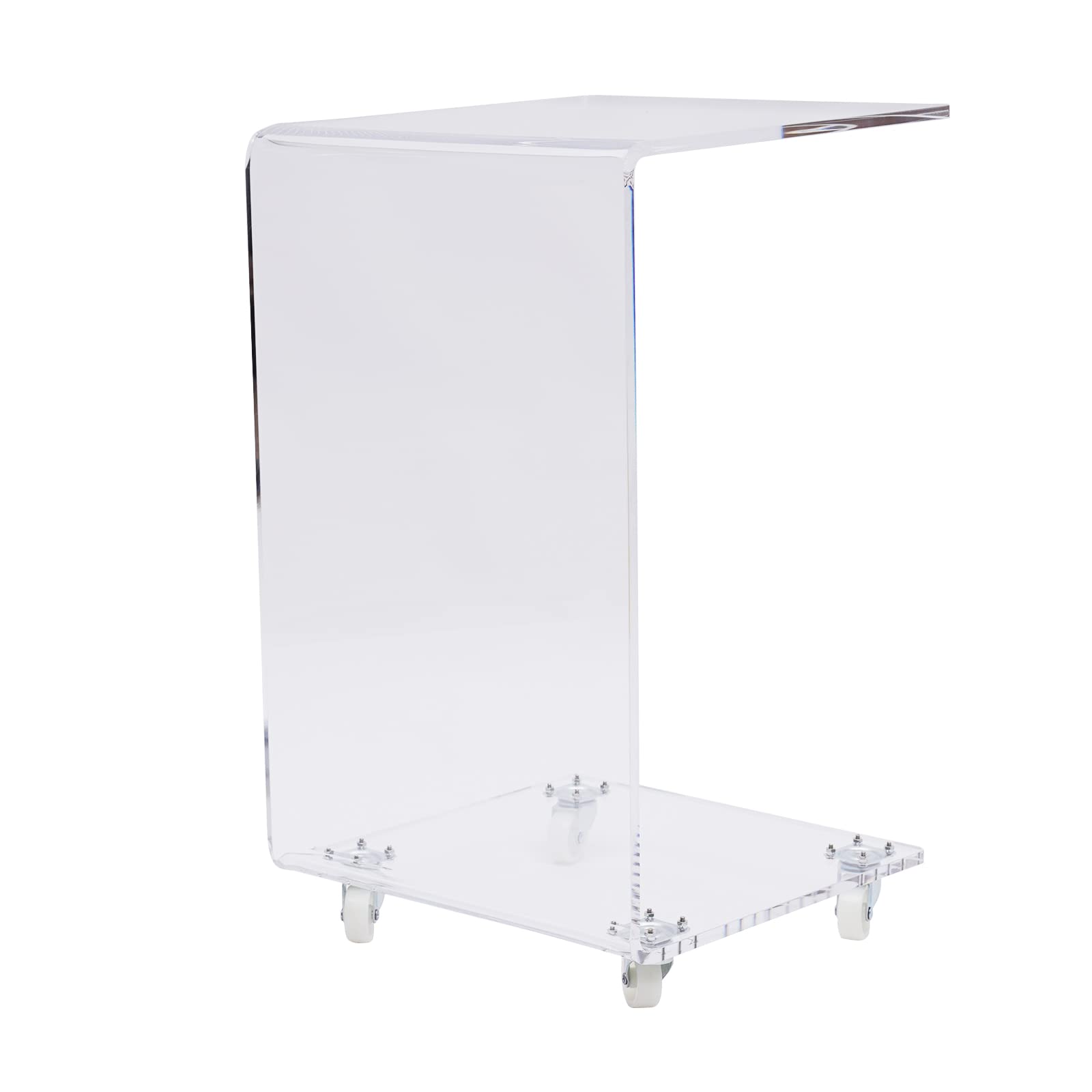 Clear Acrylic C-Shaped Nightstand with Wheels - 15x13x23 Inch Mobile End Table, Rolling Side Table for Sofa, Bedroom & Living Room - Perfect as Bedside Table, Snack Table or Coffee Table for Small Spaces