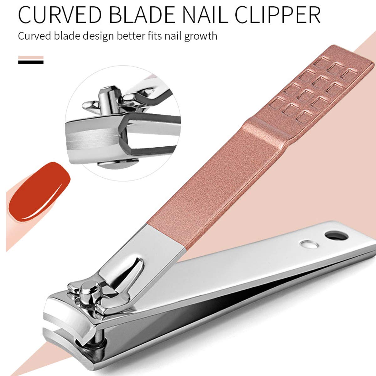 16-Piece Nail Grooming Kit - Professional Nail Clippers, Cuticle Cutter, Nail File & Fine Tooth Comb - Rose Gold Travel Manicure Set for Home & Salon Use