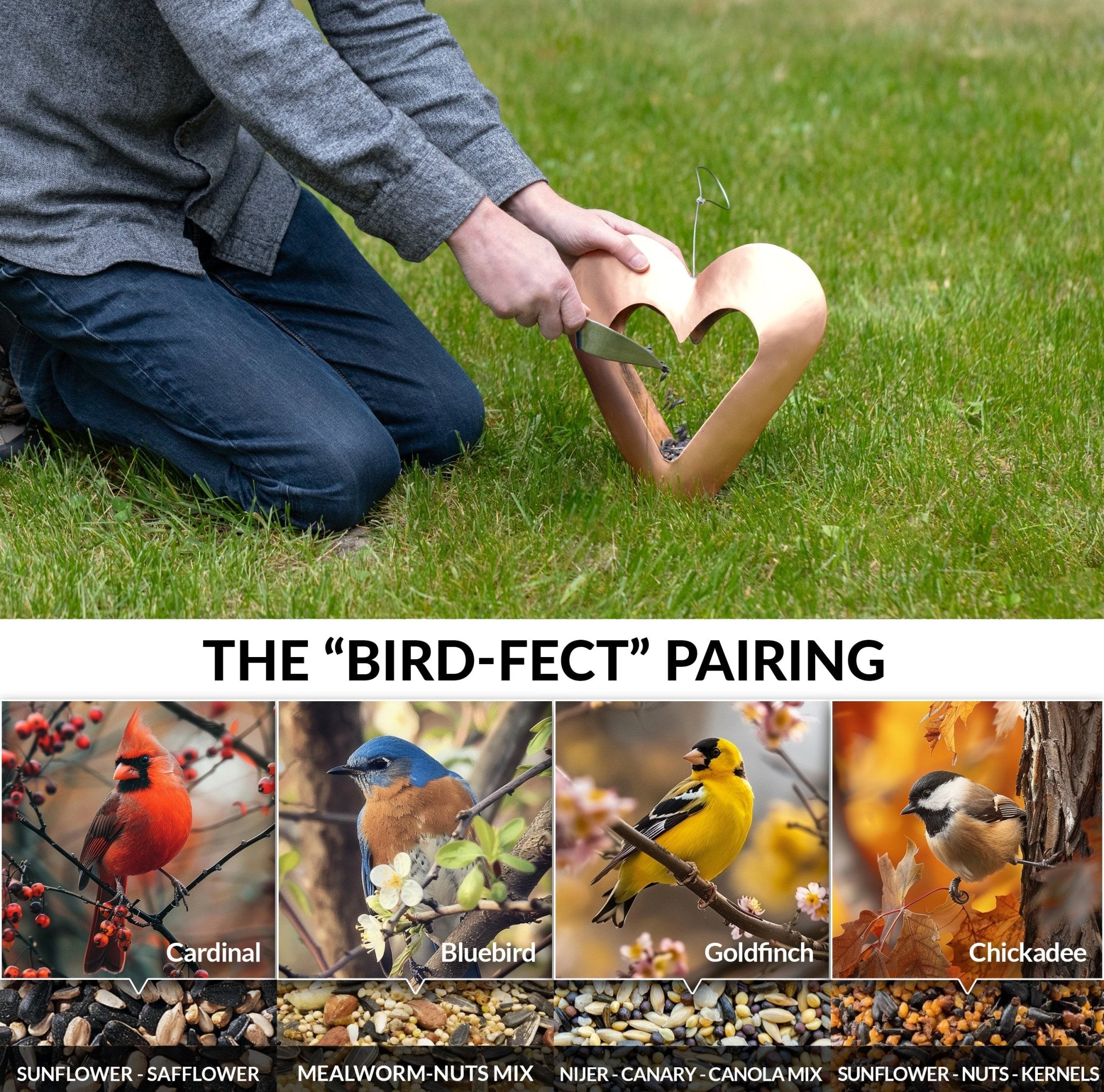 Fly Thru™ Copper Heart Bird Feeder - Elegant Outdoor Garden Decor for Attracting Wild Birds - Perfect for Backyards, Patios, and Nature Lovers