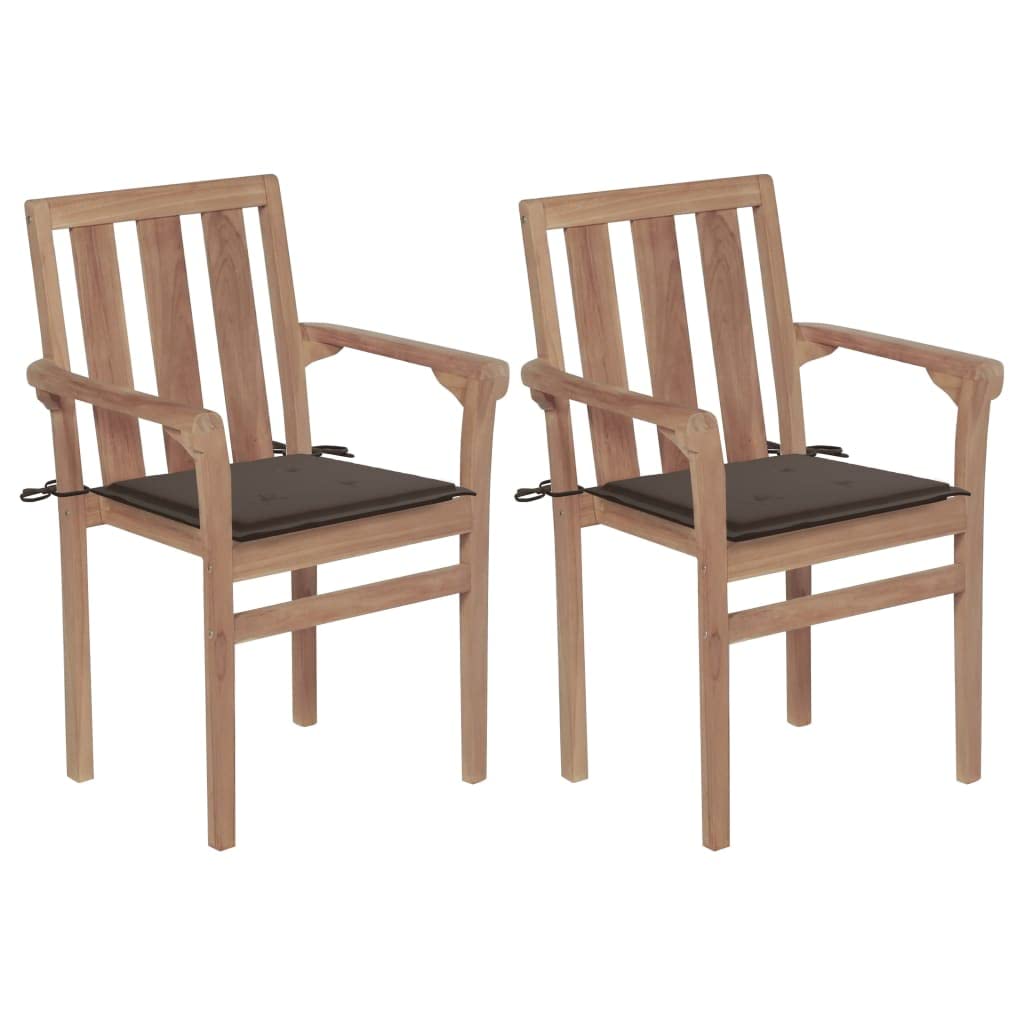 CHARMMA 2-Piece Patio Chairs Set with Taupe Cushions - Solid Teak Wood Outdoor Furniture for Garden, Poolside & Backyard Relaxation