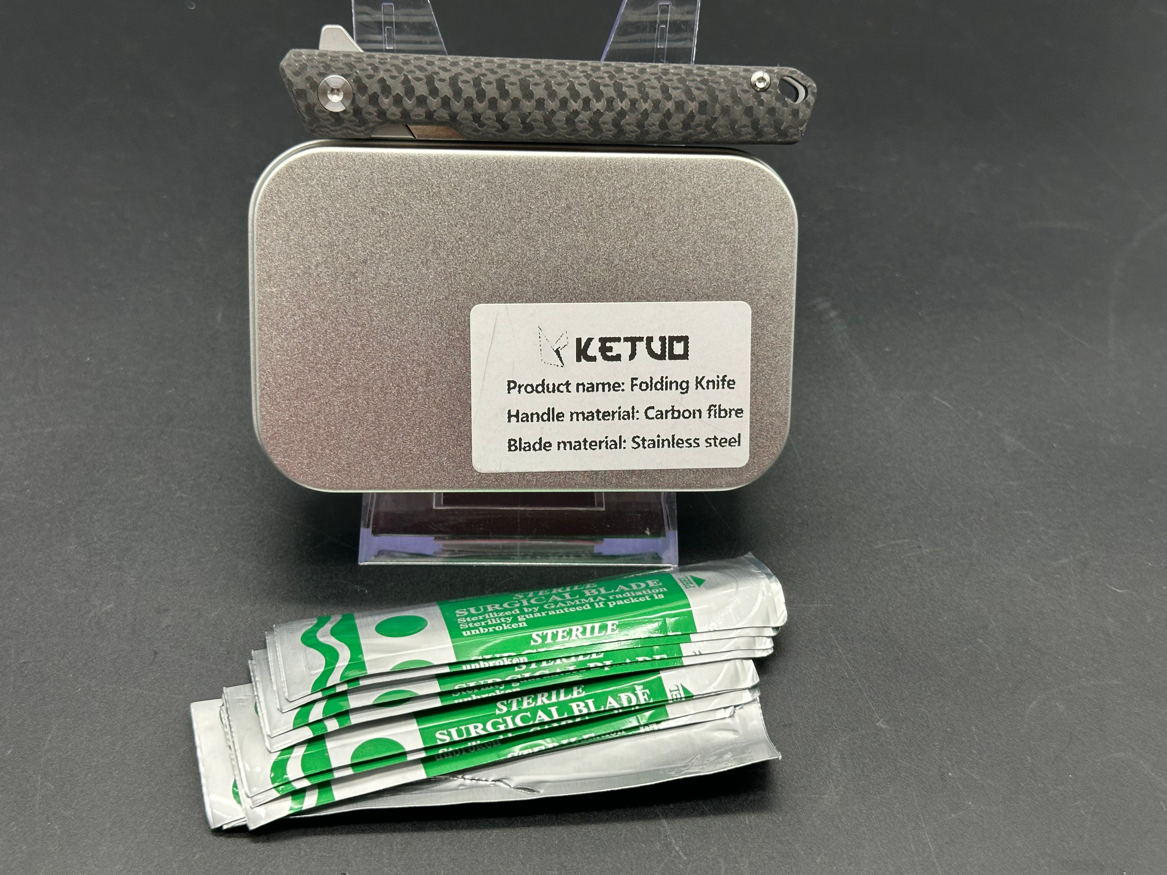 Ketuo Folding Scalpel with Carbon Fiber Handle & 10 Replacement Blades - Precision Surgical Tool for Medical, First Aid, and Crafting Use