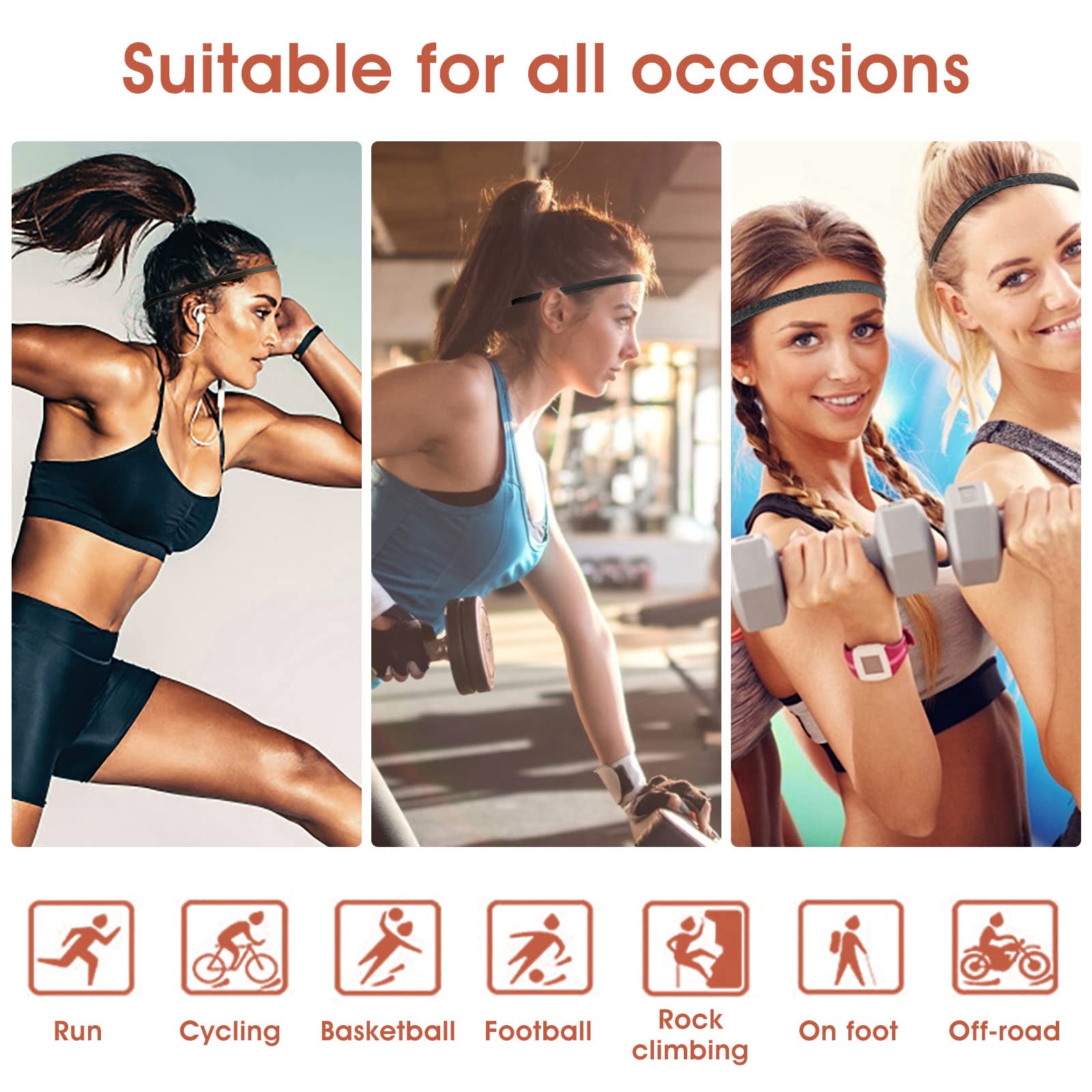 4 Pack Non-Slip Elastic Sports Headbands - Sweat Absorbent Running & Yoga Hairbands for Women & Men - Adjustable Workout Headwear for Football, Gym, Outdoor Exercise & Active Lifestyle