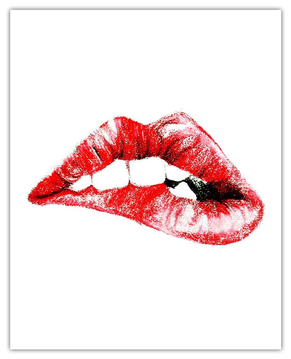 Red Lip Bite Abstract Wall Art Print - Minimalist Boho Aesthetic Poster for Home Office Bedroom & Living Room Decor - Unframed 8x10 Inch - Perfect for Modern Spaces, Gallery Walls & Gift Giving