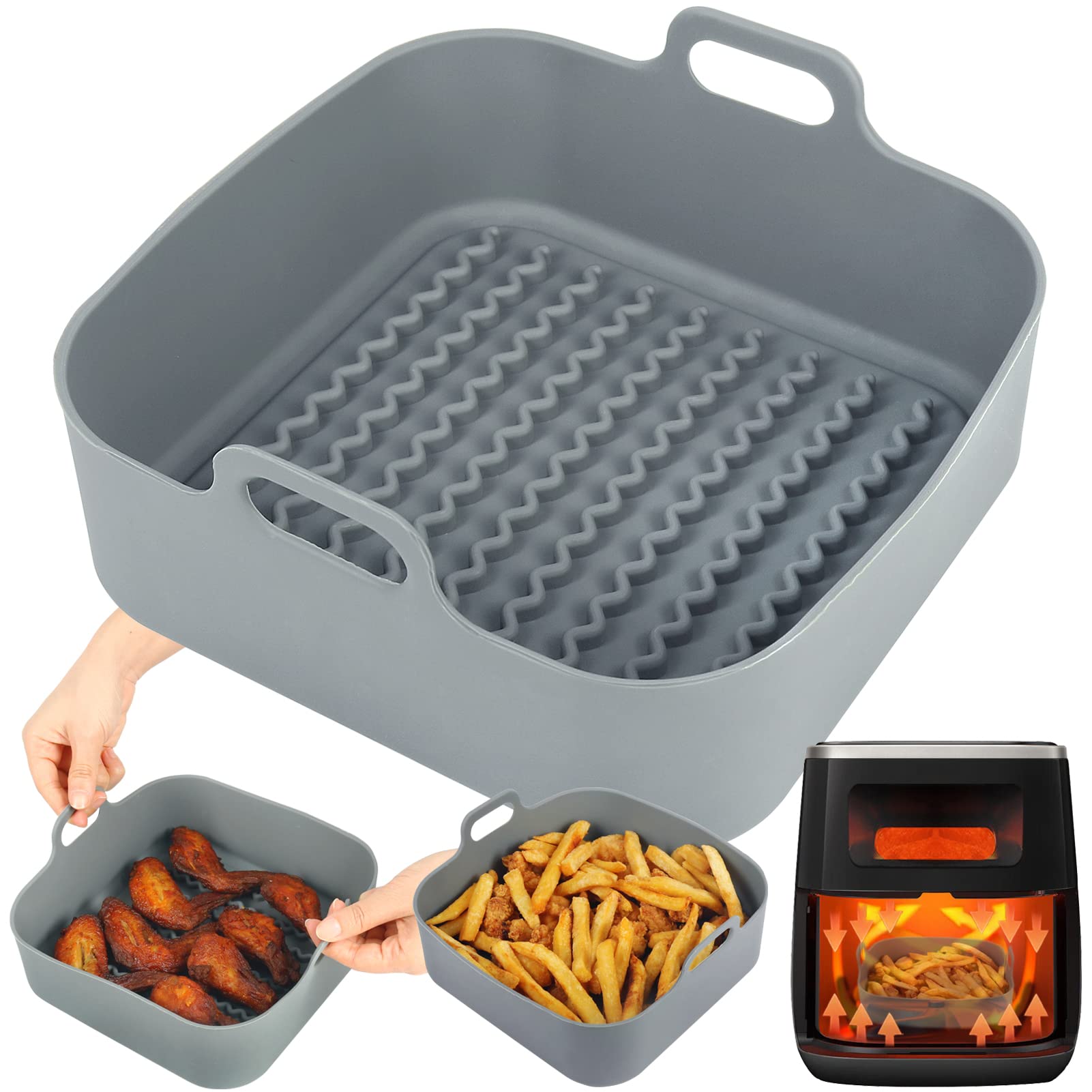 BYKITCHEN 8-Inch Air Fryer Silicone Pot - Thick Reusable Square Baking Basket & Pan Liner - Compatible with COSORI, NINJA, TOWER, Instant Air Fryer & Oven - Perfect for Roasting, Baking, and Healthy Cooking at Home