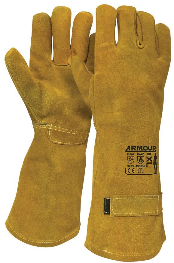 Heat-Resistant Armour Leather Smelter Gloves 350°C (662°F) - 45cm Cut-Resistant Safety Gauntlets (1 Pair) for Metalworking, Forging & Industrial Use