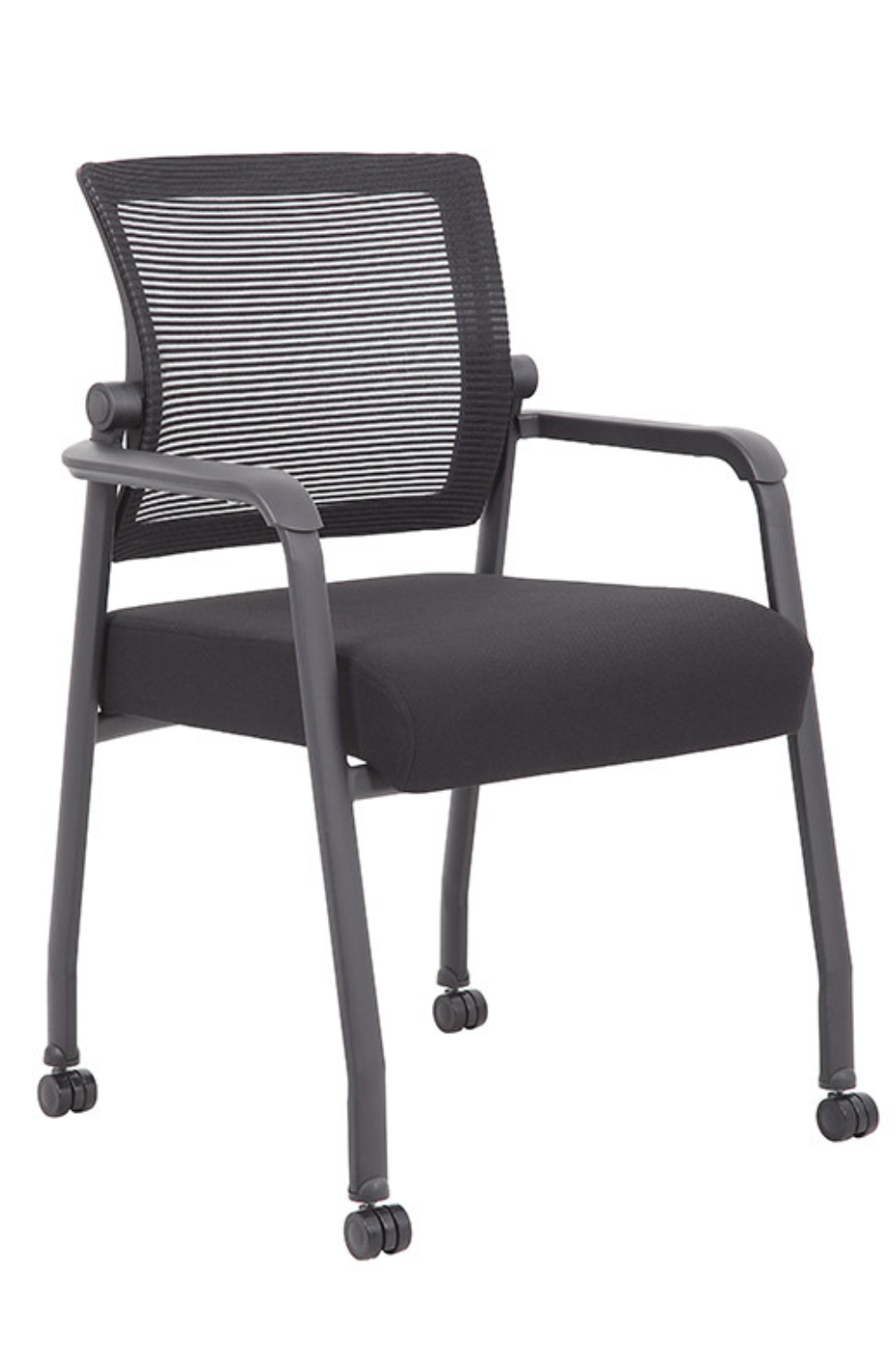 Boss Linear Mesh 4-Legged Guest Chair with Casters B6889R Black - Ergonomic Office Chair for Conference Rooms & Reception Areas