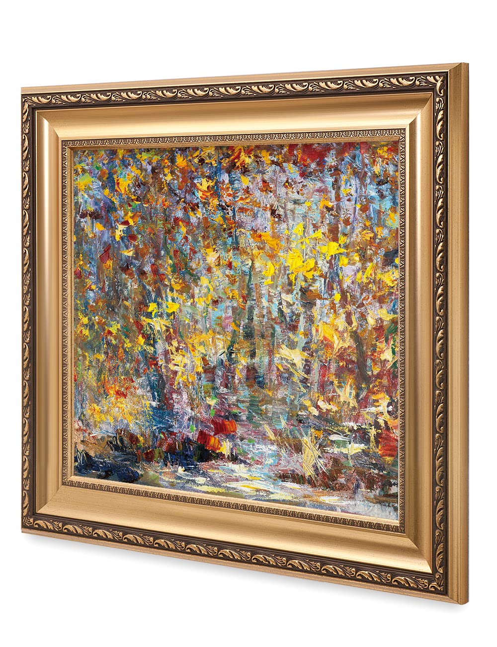 DECORARTS - David Ma's Gathering Birds Abstract Landscape Wall Art | Giclee Print in Classic Golden Frame (26x26 Inches) | Ready to Hang | Perfect for Living Room, Bedroom & Office Decor