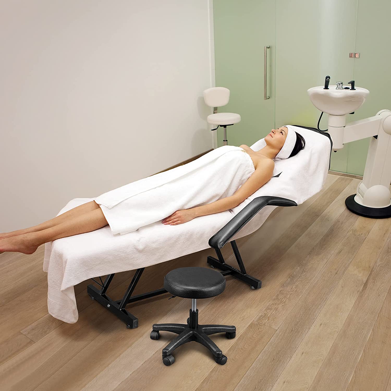 3-Section Adjustable Massage Table with 360° Rotating Stool - Professional Beauty Bed with Detachable Armrest & Headrest for Spa, Salon, and Home Massage Therapy | Perfect for Facial Treatments, Body Massage, and Relaxation Sessions