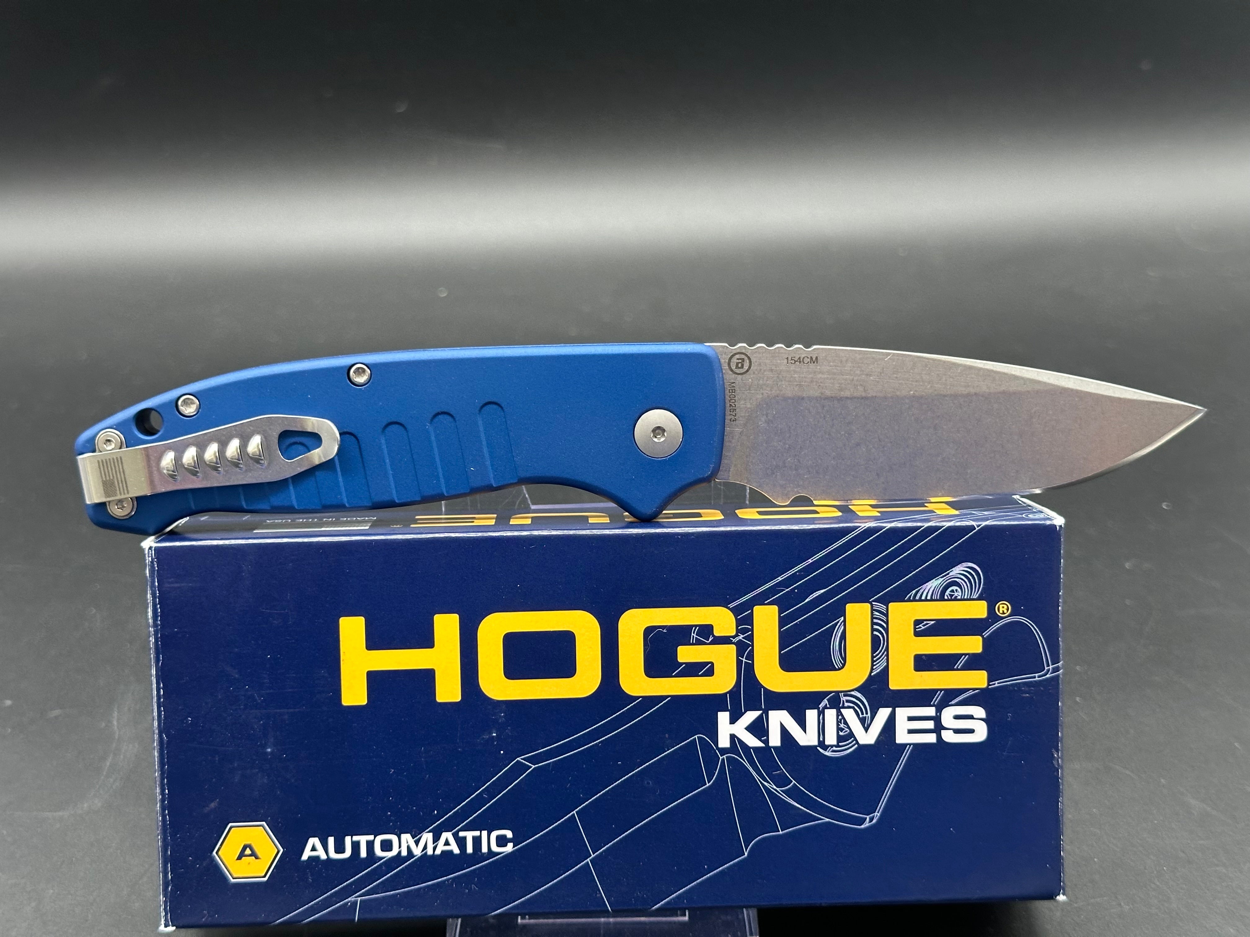 Hogue Ballista Drop Point Automatic Knife - Matte Blue Finish - EDC Tactical Folding Knife for Outdoor Camping, Hunting & Survival