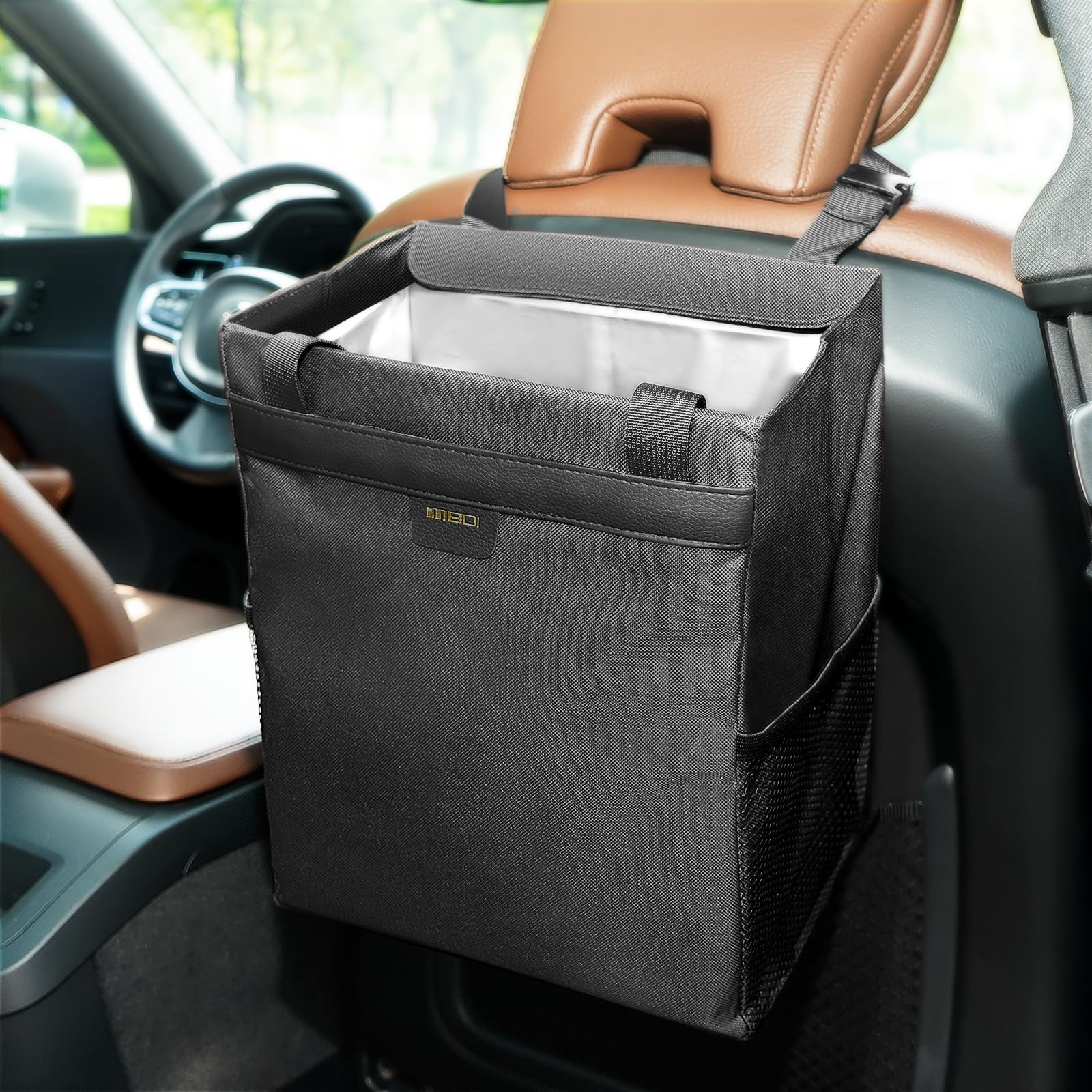 MEIDI Waterproof Magnetic Car Trash Can - Multipurpose Vehicle Garbage Bin for Sedan, SUV & Truck (Black) | Ideal for Road Trips, Commuting & Family Travel