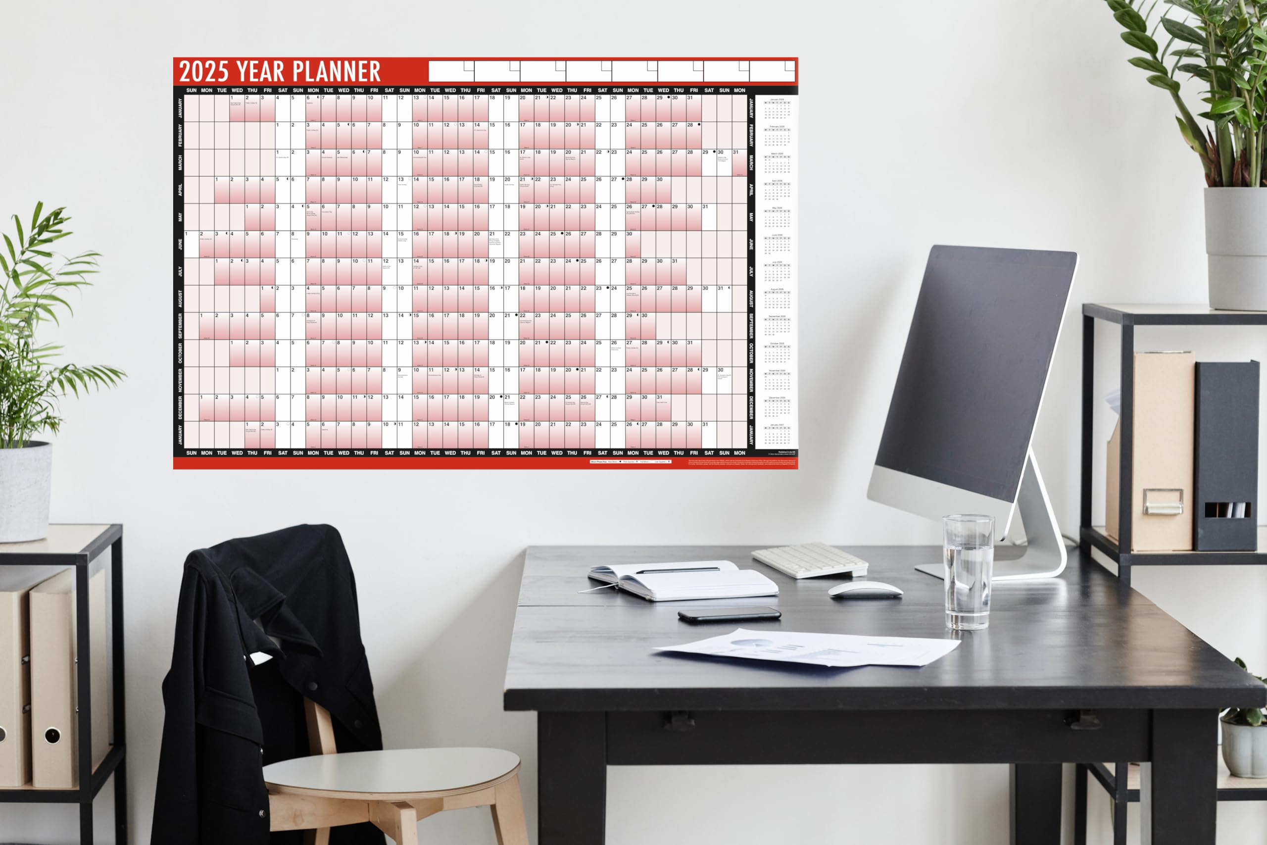 2025 Wall Planner Calendar - A1 Large Laminated (85cm x 58cm) for Office, Home & School Organization | Unmounted Dry-Erase Yearly Planner