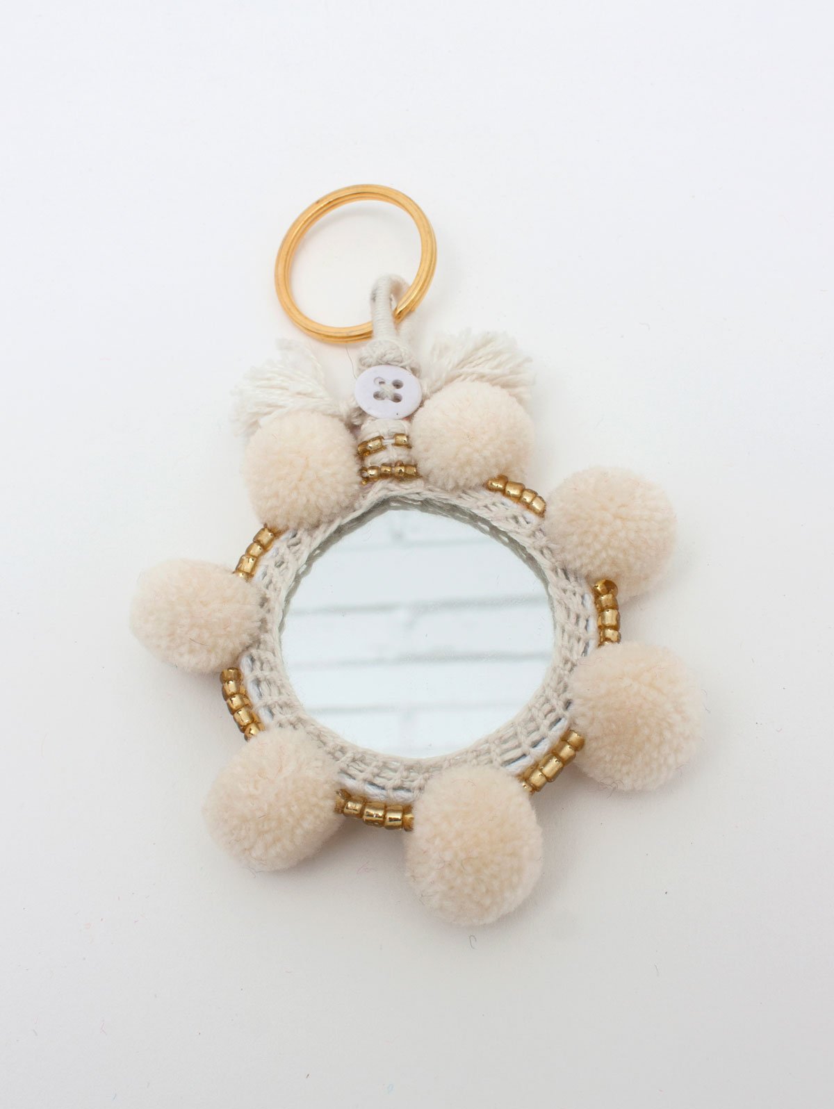 Super Soft Pom Pom Mirror Keychains - Cute Mini Car Accessories for Women, Girls | Perfect for Handbags, Backpacks, Keyrings & Gift Giving