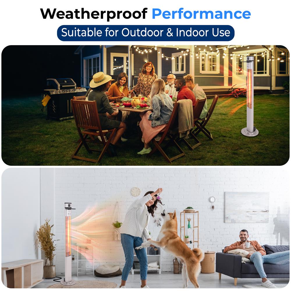 Outdoor Standing Patio Heater - 48,000 BTU Propane Gas Heater with Wheels & Adjustable Height for Backyard, Deck, Garden - Perfect for Cold Weather & Outdoor Gatherings