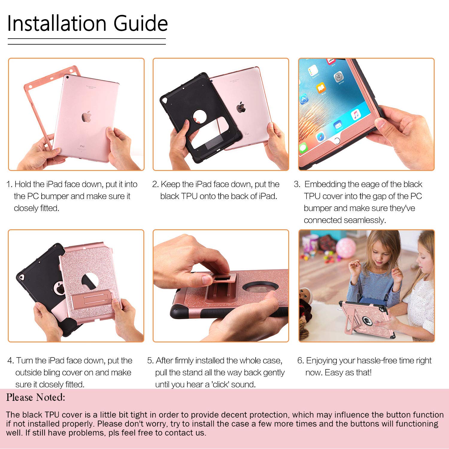 BENTOBEN Glitter Shockproof Case for iPad Air 2 / iPad 9.7 2017 2018 / iPad Pro 9.7 / iPad 5th 6th Generation - 3-Layer Full Body Protective Cover for Women Girls Kids (Rose Gold) - Perfect for School, Travel & Daily Use