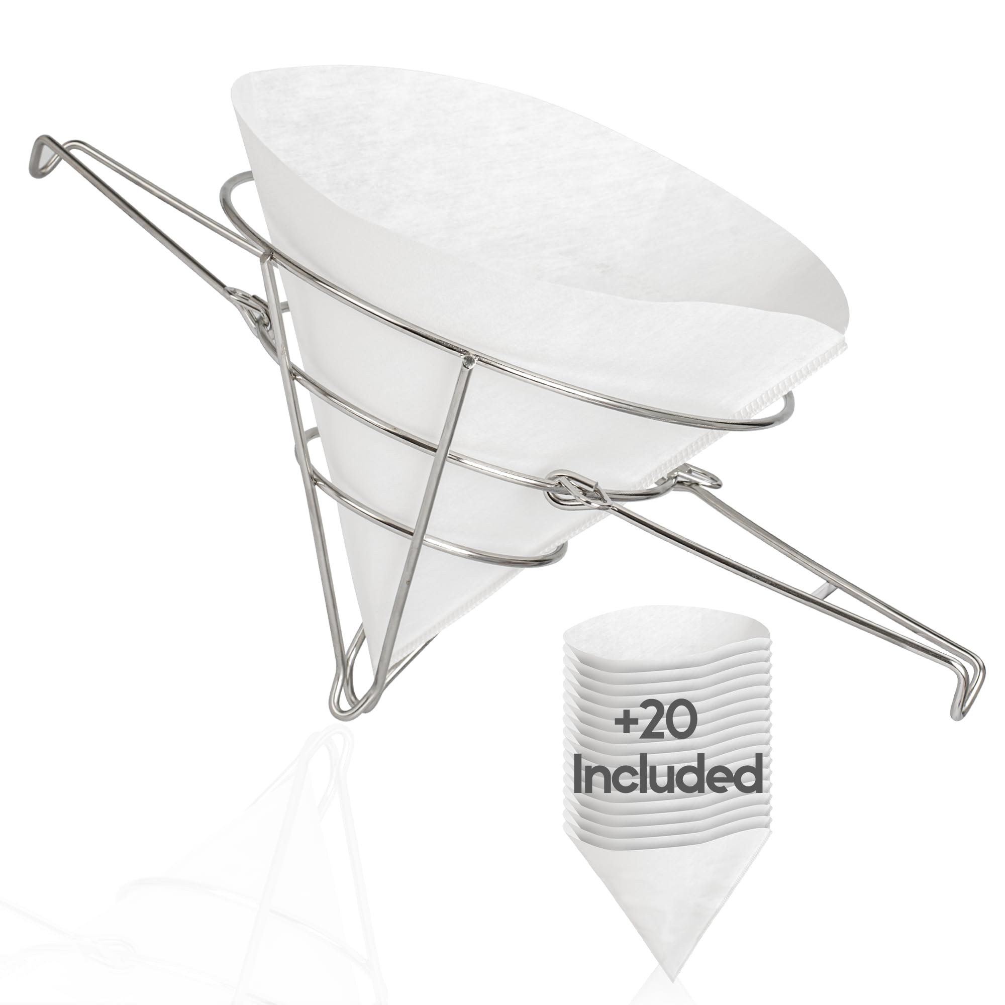Premium Stainless Steel Maple Syrup & Cooking Oil Filter Cone Holder Kit with 20 Paper Filters (10