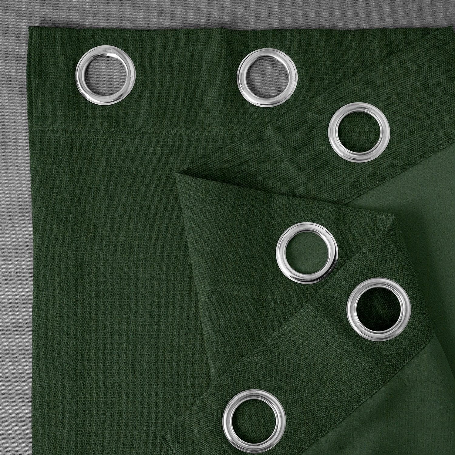 Key Green Grommet Textured Faux Linen Blackout Curtains - Thermal Insulated Window Drapes for Bedroom, Living Room & Home Decor