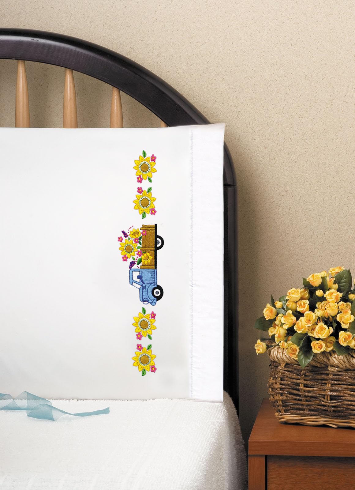 Tobin Design Works Premium Stamped Pillowcases for Embroidery - Set of 2 White Cotton Pillow Covers with Floral Patterns - Perfect for DIY Embroidery Projects, Home Decor and Gift Giving