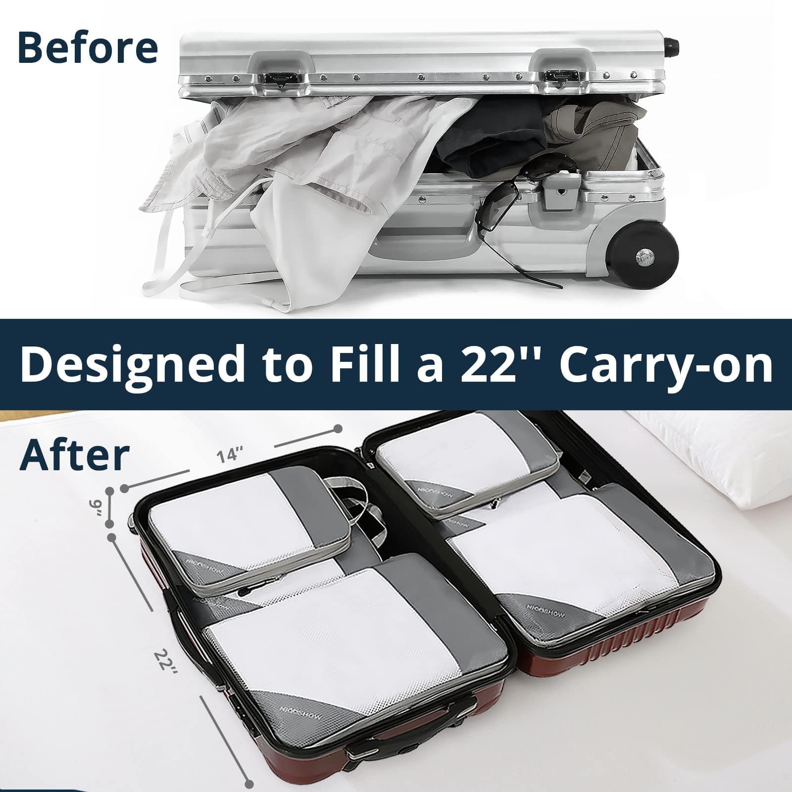 6-Piece Set of Compression Packing Cubes for Travel - Lightweight, Space-Saving Luggage Organizers with Compression Zippers | Perfect for Women's Travel Essentials, Business Trips & Vacation Packing (Grey)
