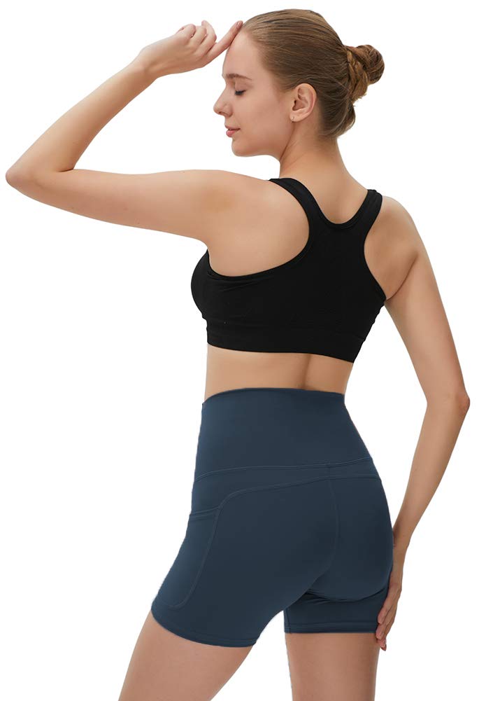 YAKER High Waist Yoga Shorts for Women - 2 Side Pockets & Waistband Pocket - Tummy Control Workout Shorts - Perfect for Running, Home Exercise & Yoga Practice