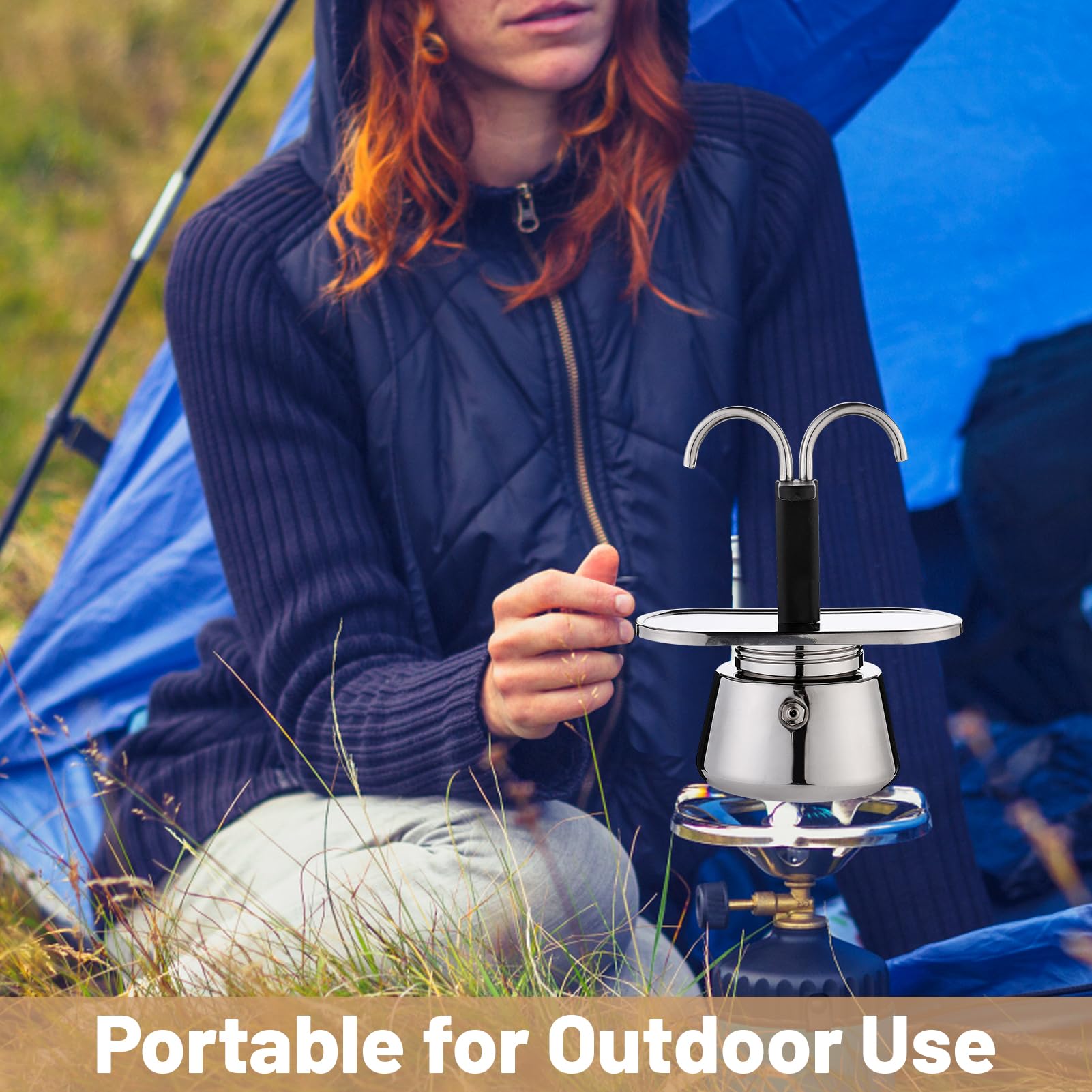 Pilipane Stainless Steel Moka Pot - 2 Cup Stovetop Espresso Maker (100ML) with Double Spout for Perfect Espresso, Cappuccino & Latte - Ideal for Home, Office & Camping Coffee Brewing