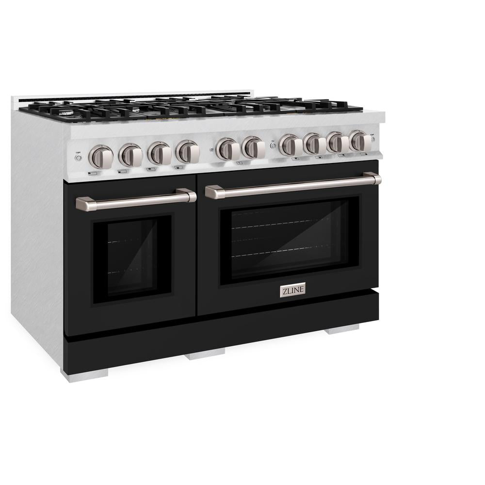 ZLINE 48-Inch 6.7 cu. ft. Dual Fuel Range with 8-Burner Gas Cooktop & Double Oven - Satin Stainless Steel with Black Matte Doors (HDRS BLM 48) - Perfect for Large Kitchens, Home Chefs & Entertaining