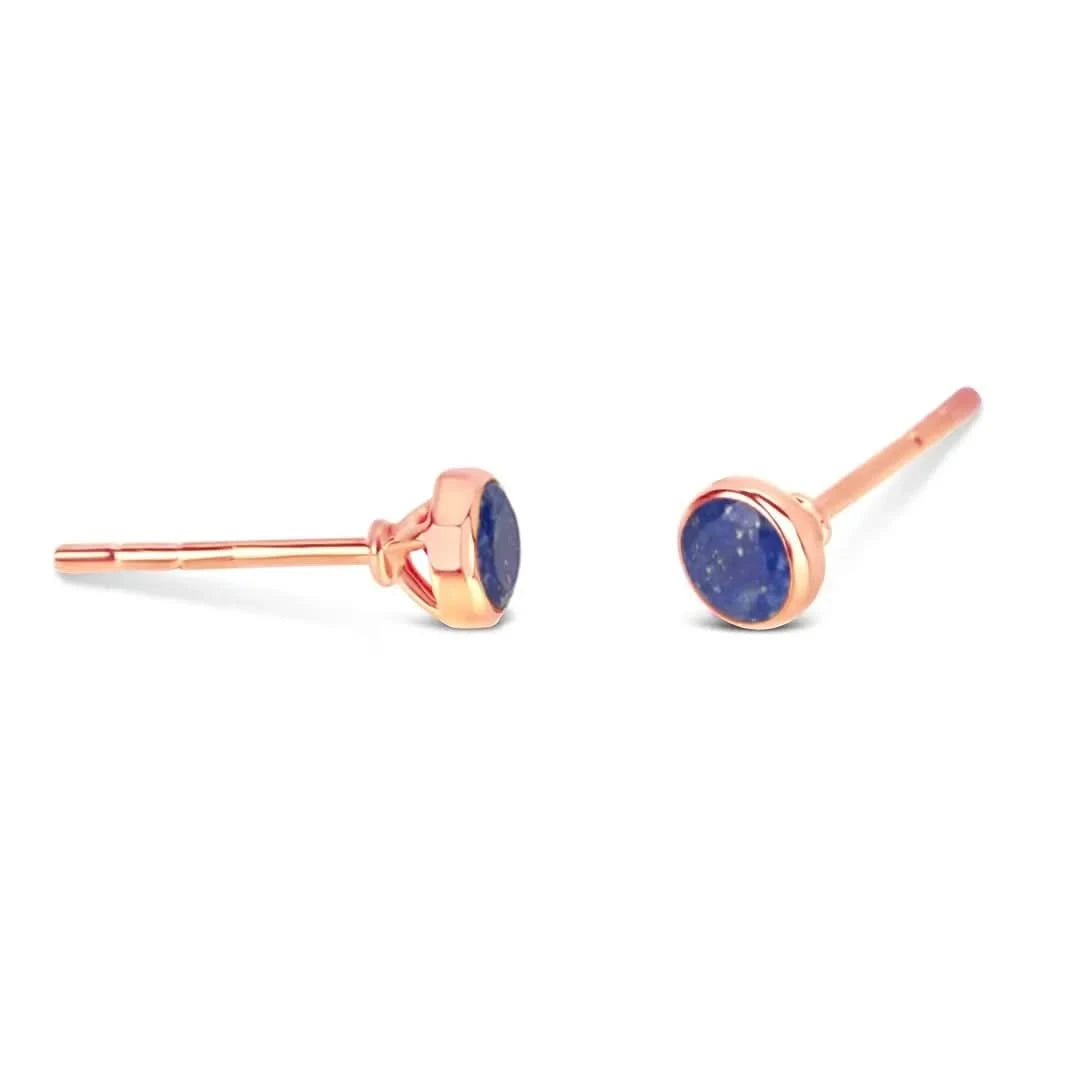 Lapis Lazuli Mini Stud Earrings - Rose Gold Plated September Birthstone Jewelry - Perfect Gift for Women, Girls, Birthday, Anniversary & Everyday Wear