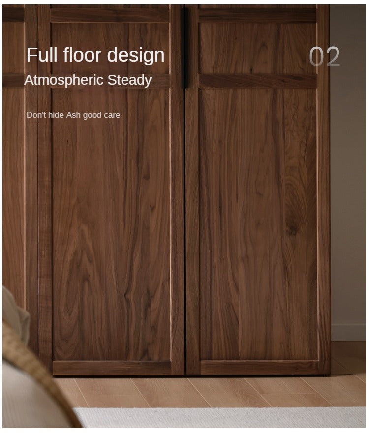 Modern Solid Black Walnut Wood Wardrobe - Stylish & Minimalist Closet Organizer for Bedroom, Walk-in Closet, or Guest Room Storage