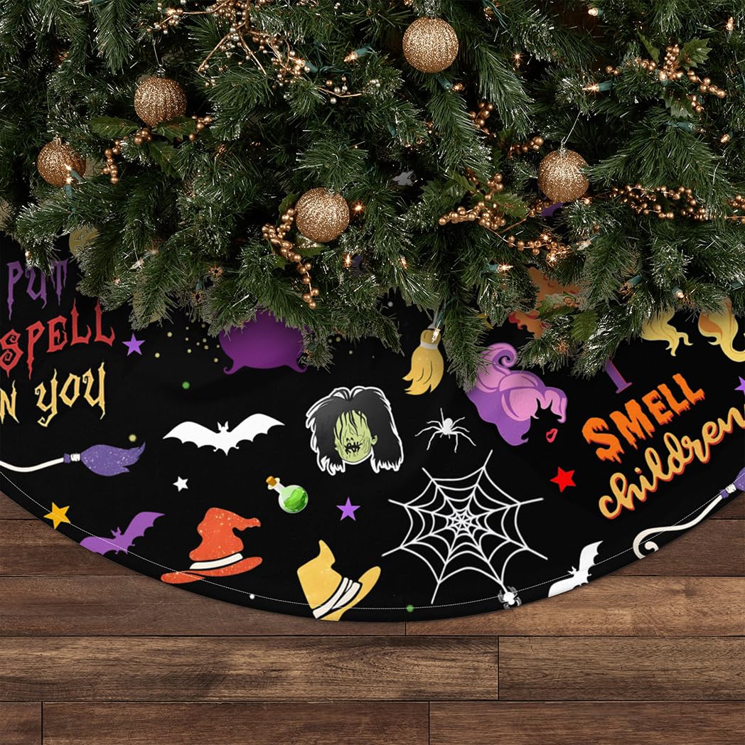 Halloween Tree Skirt with Ghost, Pumpkin & Skull Designs - 36 Inch Christmas Tree Mat for Holiday Decorations | Perfect for Xmas Party, Festive Yard & Indoor Decor