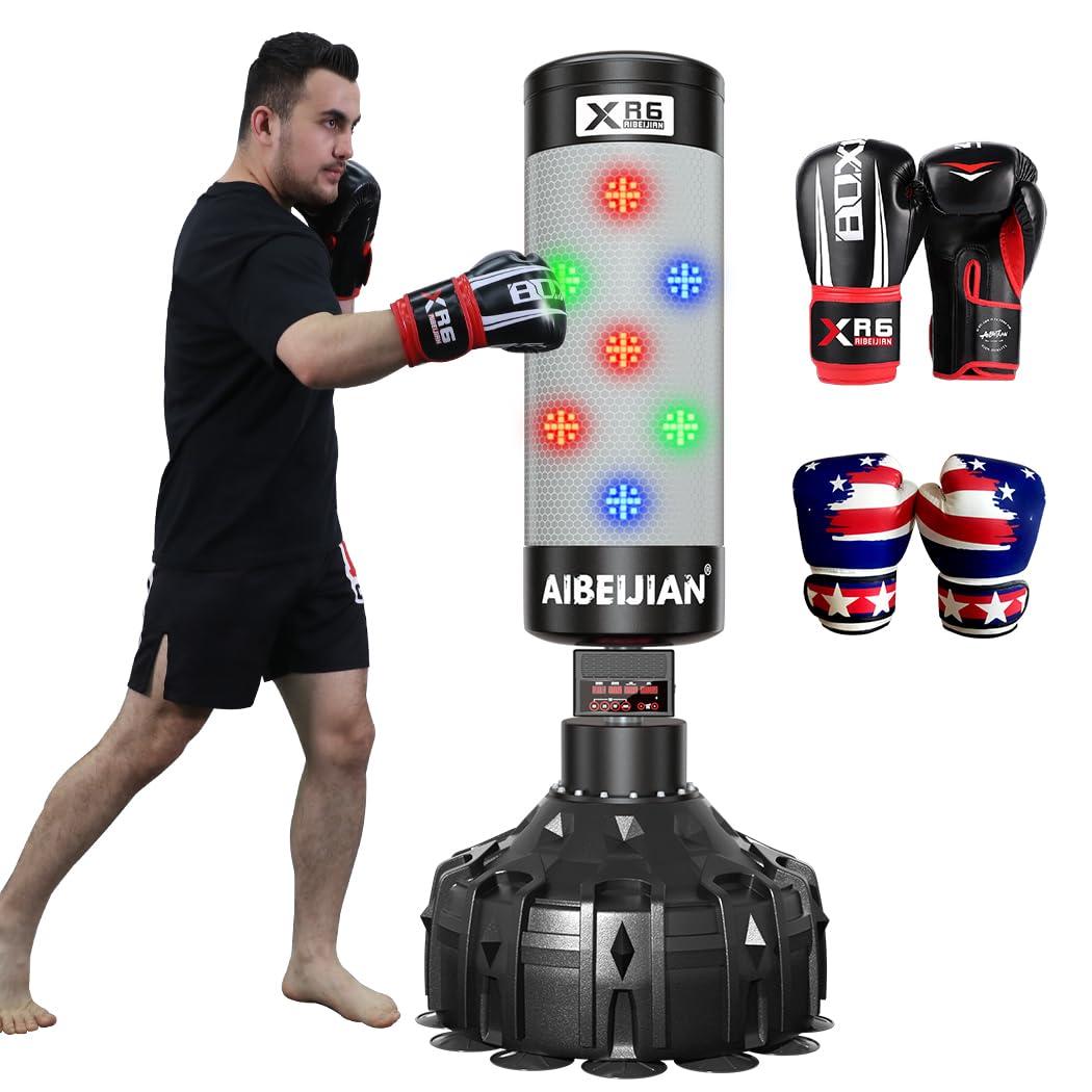 69'' Smart Bluetooth Boxing Punching Bag with 2 Pairs of Boxing Gloves & 4 Training Modes - LED Boxing Machine for Home, Office & Gym Workouts - Perfect for Stress Relief, Fitness Training & Cardio Exercise
