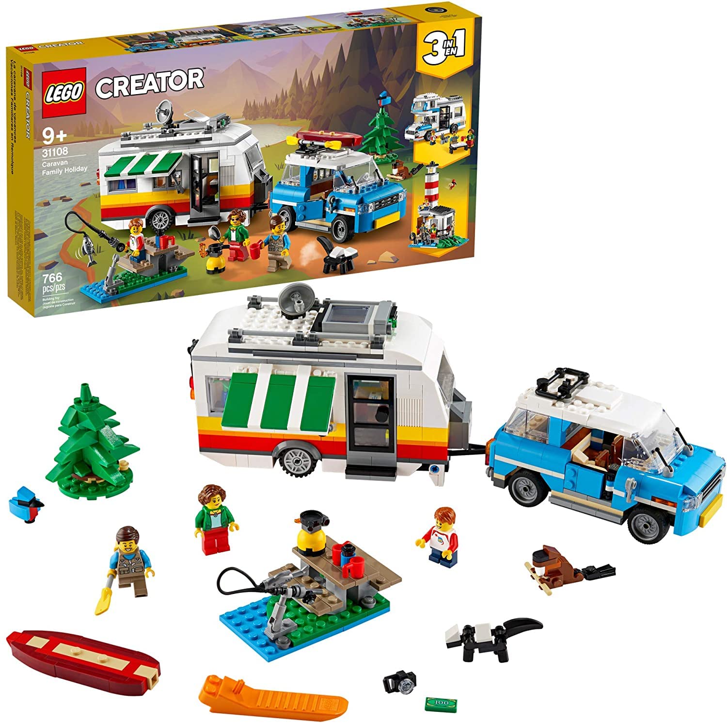 LEGO Creator 3in1 Caravan Family Holiday Building Kit 31108 - 766 Pieces Creative Toy for Kids, Camping Adventure Playset with Cute Animal Figures | Perfect for Birthday Gifts, Creative Play & Indoor Camping Fun
