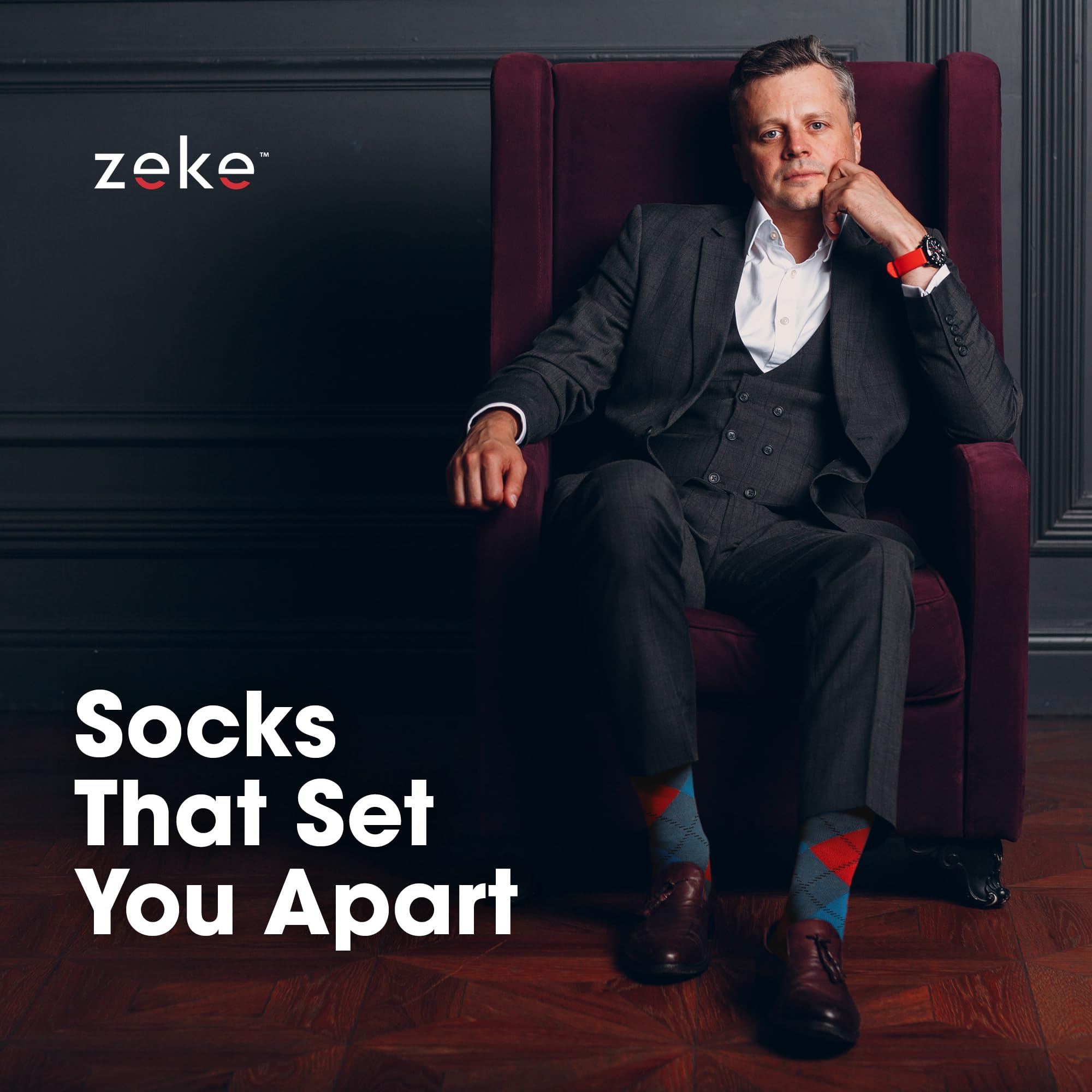 ZEKE Funny Dress Socks for Men - Colorful Crazy Patterned Socks - Cool Novelty Casual & Formal Socks - Perfect for Gifts, Office Wear, and Special Occasions
