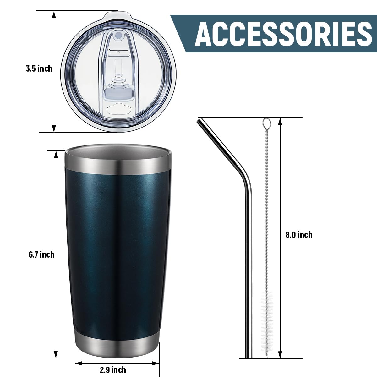 COMOOO 20oz Double Wall Vacuum Insulated Stainless Steel Travel Mug with Lid & Straw - Powder Coated Durable Tumbler for Hot & Cold Drinks - Perfect for Office, Commuting, Camping & Outdoor Activities (Peacock Blue, 4-Pack)