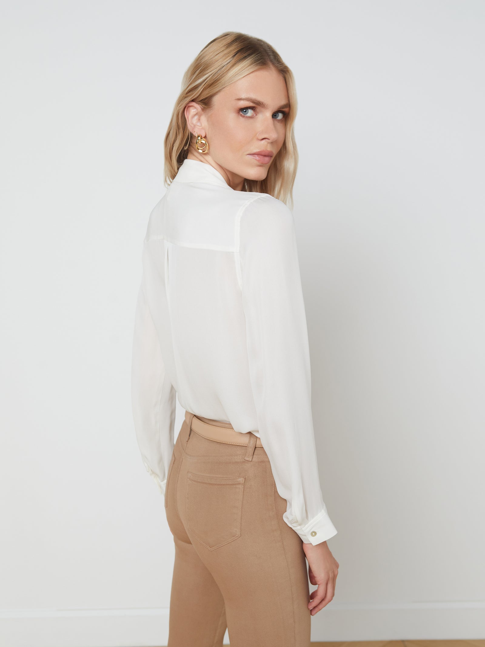 L'Agence Nina Silk Blouse for Women - Elegant Long Sleeve Button Down Shirt with Flowy Fit - Perfect for Office Wear, Business Meetings & Evening Events