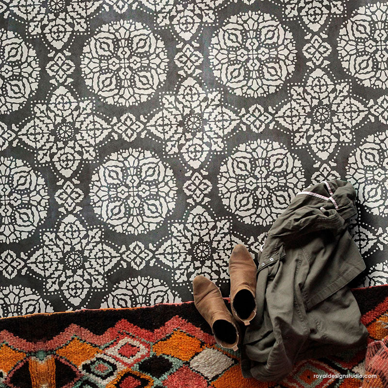 Bagru Block Print Allover Wall Stencil - Traditional Indian Handmade Design for DIY Home Decor, Wall Painting, and Creative Art Projects