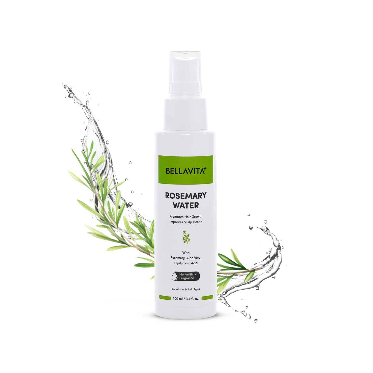 Bellavita Rosemary Water Spray for Hair Growth & Regrowth | Adds Shine & Reduces Hair Fall | Strengthens Hair for All Hair Types | 100ml Hair Mist Spray | Perfect for Daily Hair Care & Scalp Hydration