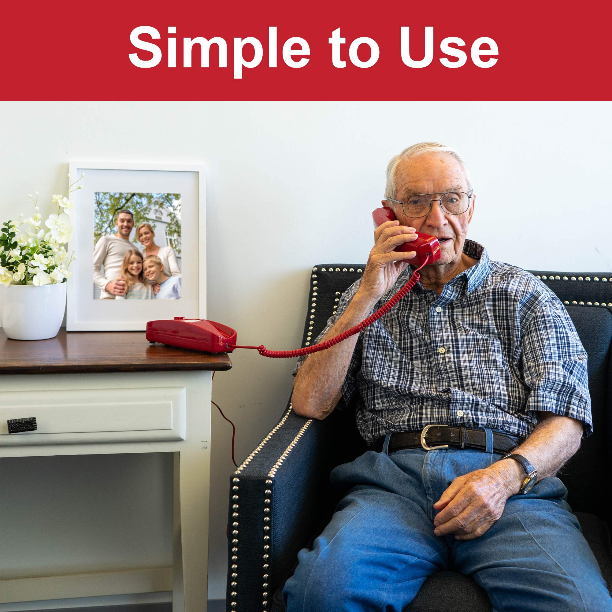 iSoHo Hearing Aid Compatible Phone - Easy-to-Press Buttons, Wall Mountable, Adjustable Volume & Ringer with Lighted Keypad - Perfect for Seniors & Arthritis Sufferers - Crimson Red