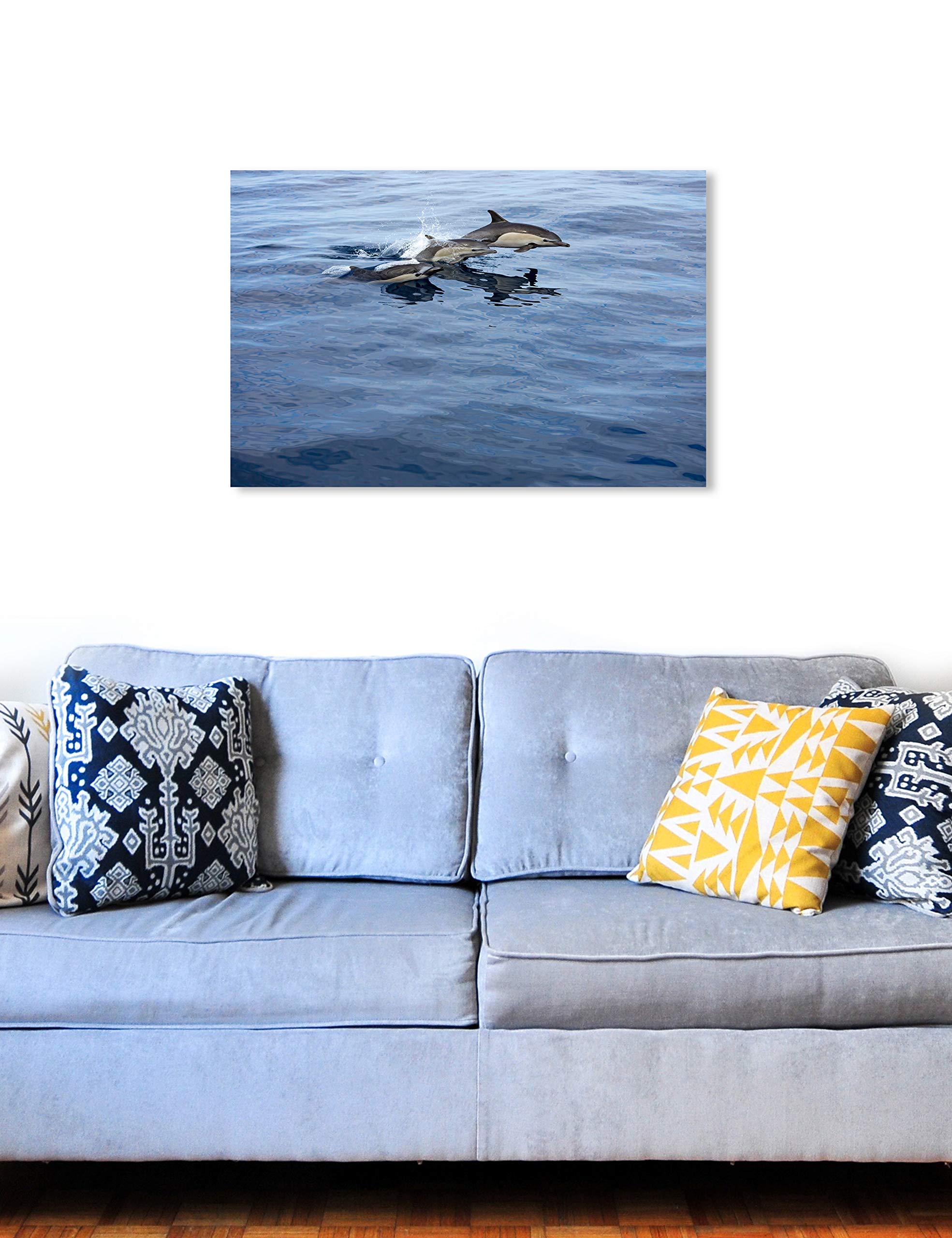 Oliver Gal Artist Co. Nautical Coastal Wall Art Canvas Print - 'Common Dolphin Mexico by David Fleetham' - 36x24 Inch Gray Blue Ocean Themed Home Decor - Perfect for Beach House, Living Room & Office Wall Decoration