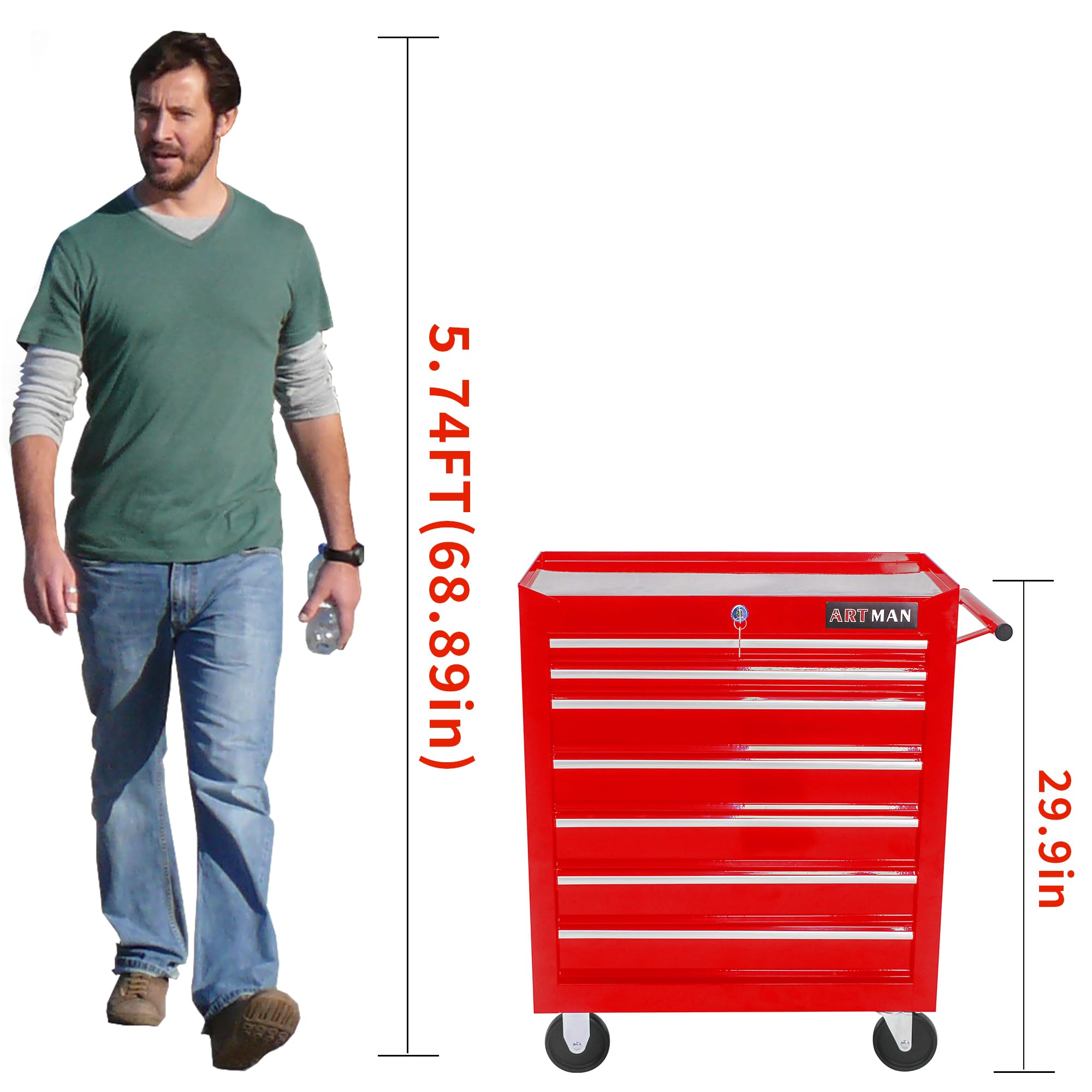7-Drawer Rolling Tool Cart with Locking Wheels - 24.2