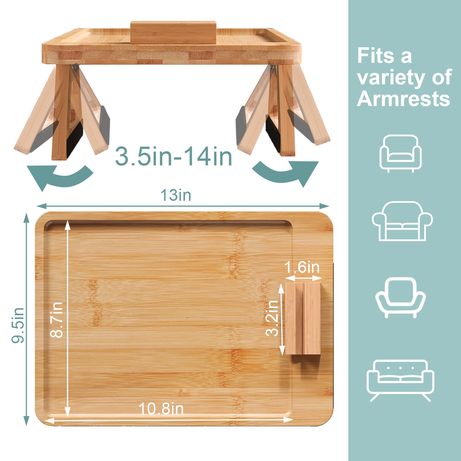 360° Rotating Bamboo Sofa Tray - Foldable Armrest Tray for Drinks, Snacks & Phone - Perfect for Living Room Relaxation