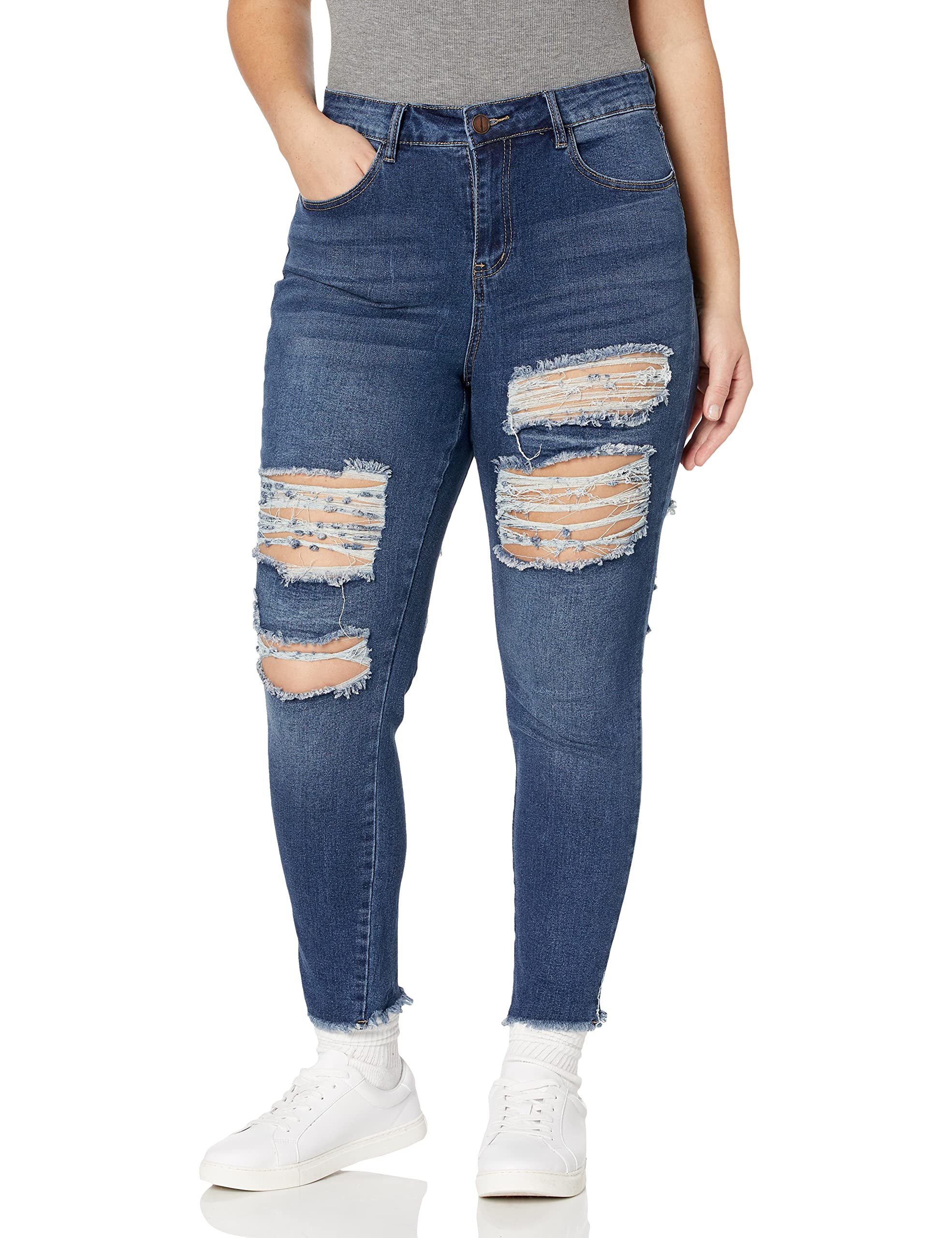 Women's Distressed Skinny Jeans - Dark Wash Junior Plus Size Dollhouse | Perfect for Casual Outfits & Everyday Wear