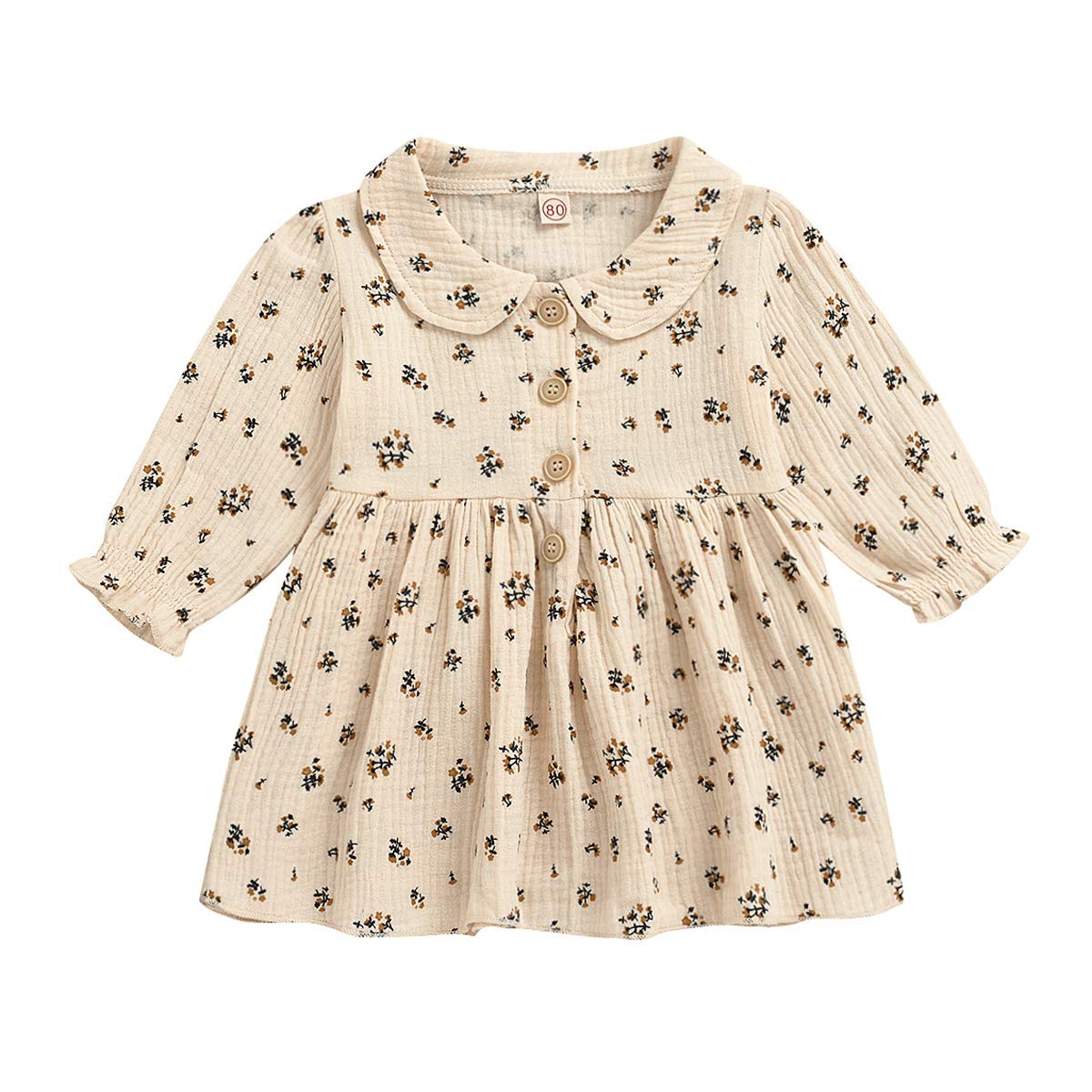 Symunnia Toddler Baby Girls Long Sleeve Dress with Doll Collar & Button Details - Winter & Fall Outfit for Special Occasions & Family Photos
