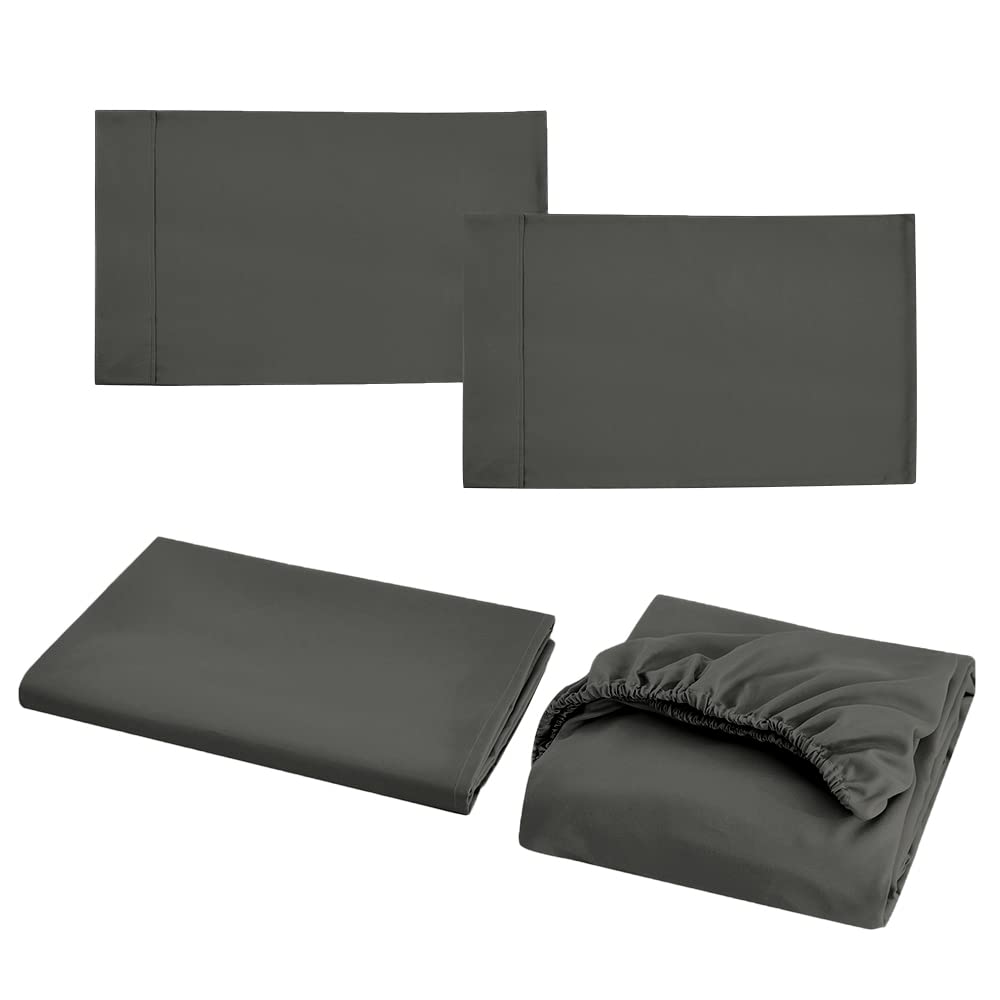 Premium 4-Piece Full Size Bed Sheet Set - Soft Abraded Plain Dark Grey - Perfect for Master Bedroom, Guest Room & Dormitory