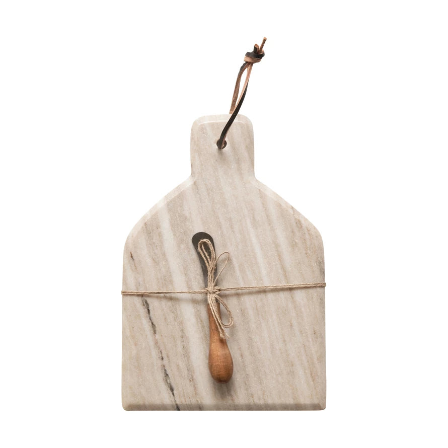 Premium Marble Cheese Board Set with Stainless Steel Canapé Knife - Elegant Charcuterie & Cheese Serving Platter for Entertaining, Parties & Gifts