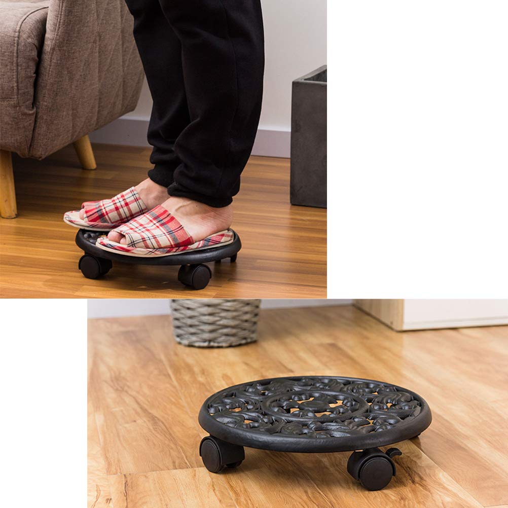 Heavy Duty Cast Iron Plant Pallet Caddy with Lockable Wheels - Black Round Outdoor Flower Pot Planter Trolley with Rolling Casters - Perfect for Moving Large Plants in Gardens, Patios, and Nurseries