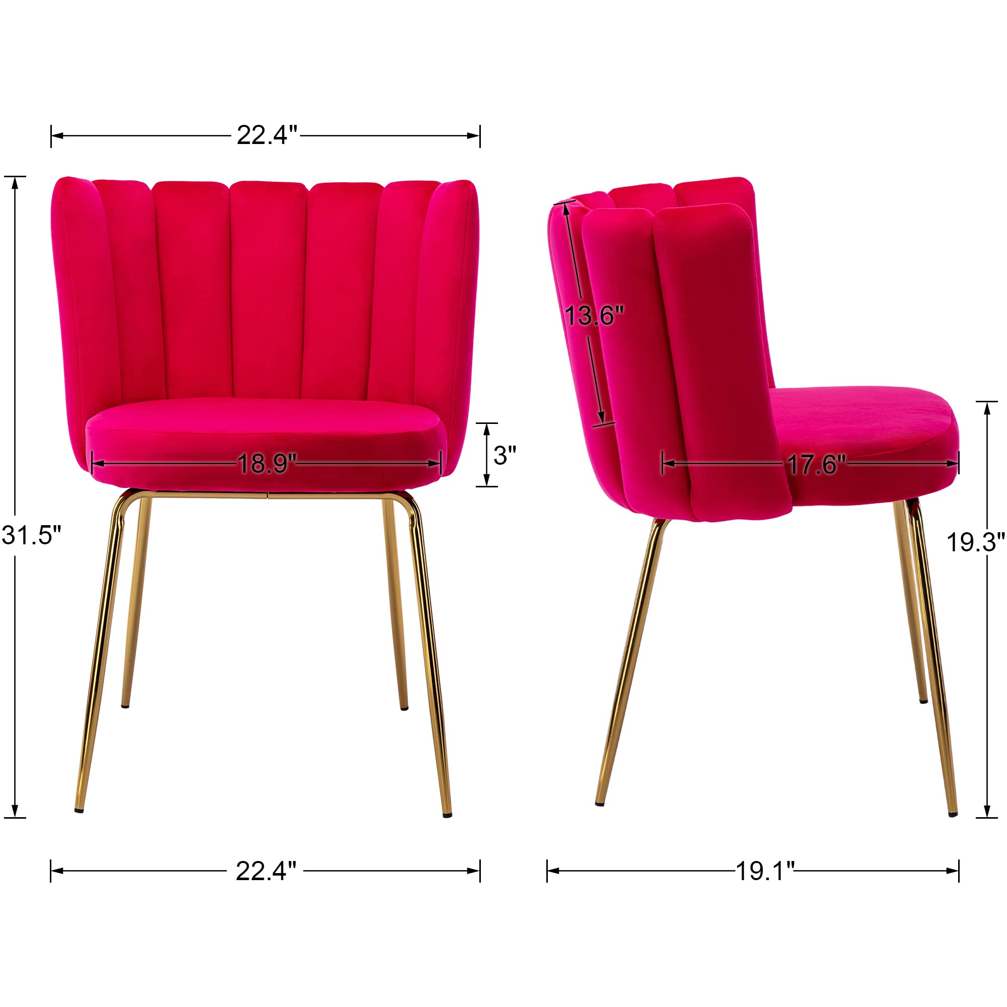 Velvet Dining Chairs Set of 4 - Modern Upholstered Accent Chairs with Gold Metal Legs for Kitchen, Living Room & Dining Room - Soft Rose Velvet Barrel Chairs for Home Decor & Entertaining