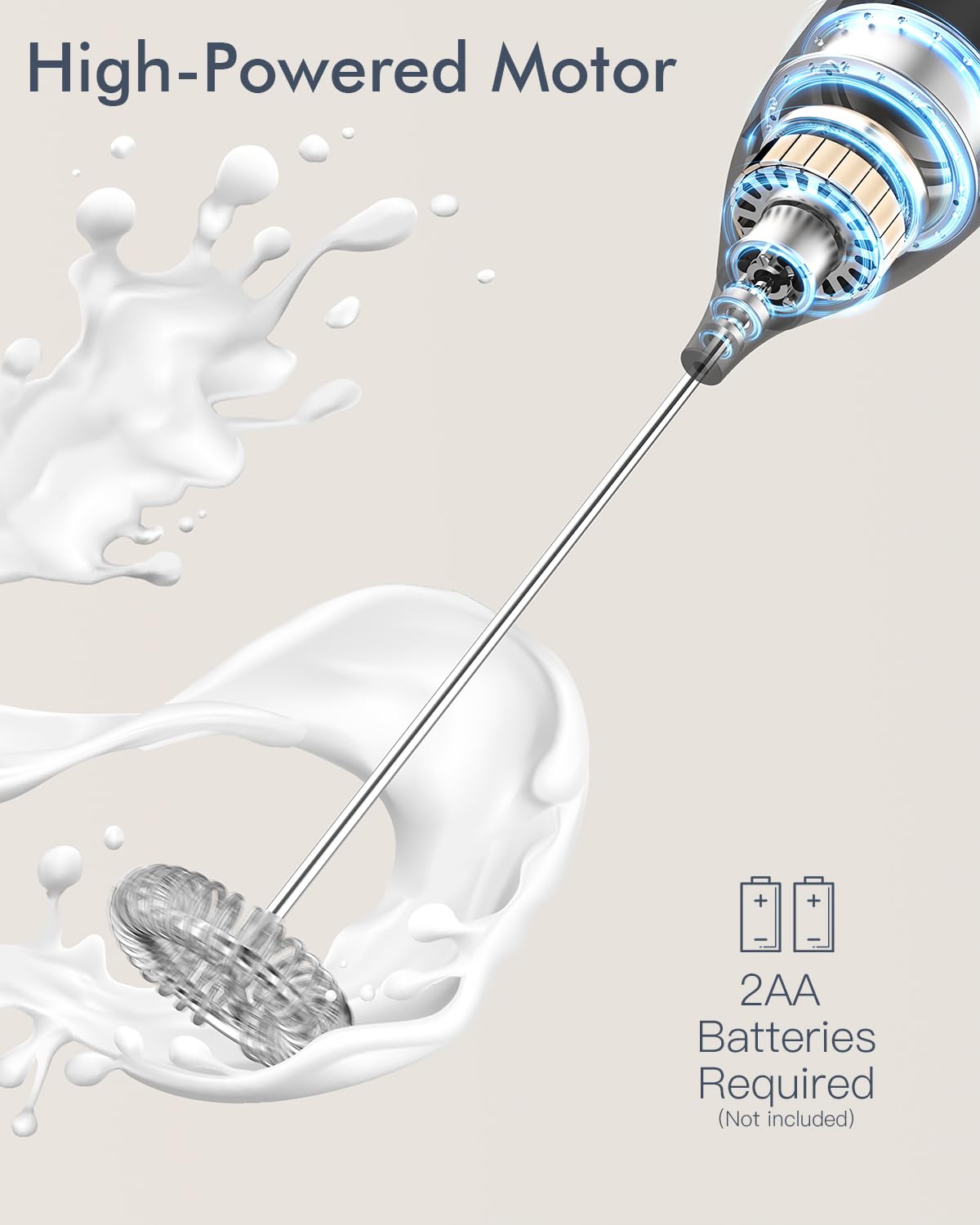 Premium Handheld Milk Frother - Electric Foam Maker with Stainless Steel Whisk for Coffee, Matcha, Lattes & Cappuccino | Battery Powered Drink Mixer | Perfect for Home, Office & Coffee Shops