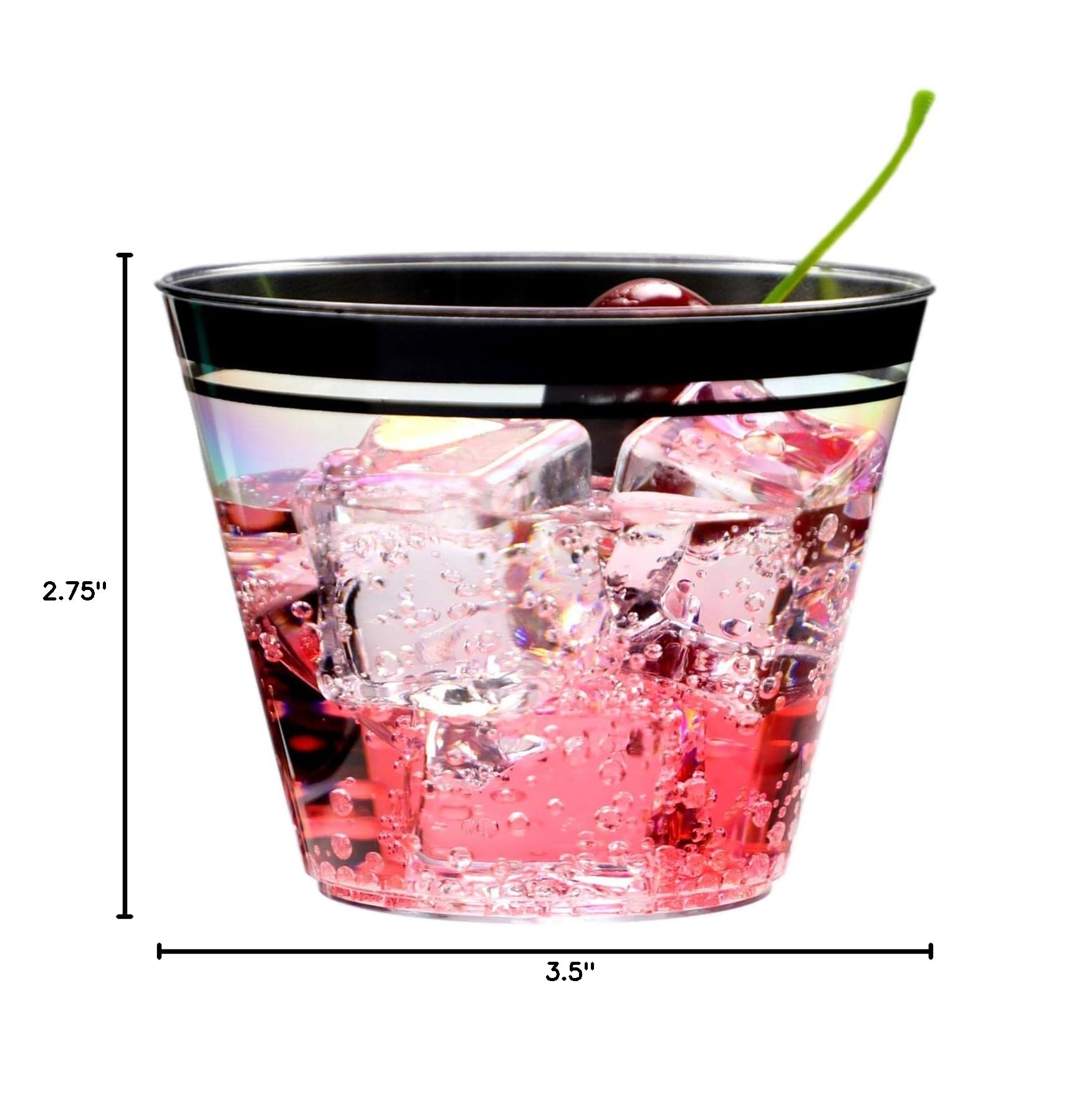 110 Black Rimmed Clear Plastic Cups 9 oz - Elegant Disposable Cups for Weddings, Holidays & Parties - Perfect for Over the Hill Celebrations, Bridal Showers & Elegant Events