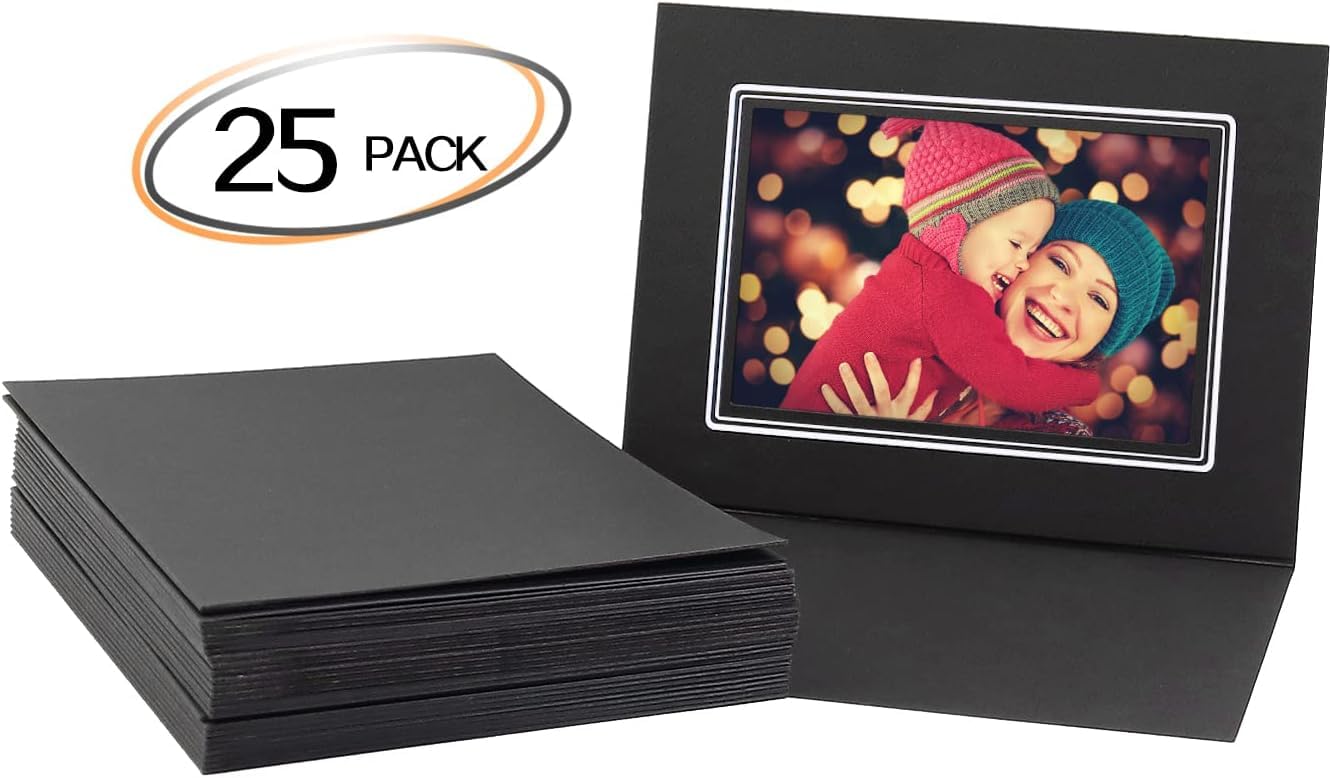 Premium 4x6 Photo Folders - Pack of 25 Cardboard Picture Frames with Silver Lining | Elegant Greeting & Invitation Cards for Graduation, Wedding, Christmas | Perfect for Special Events, Photo Displays & Memory Keepsakes
