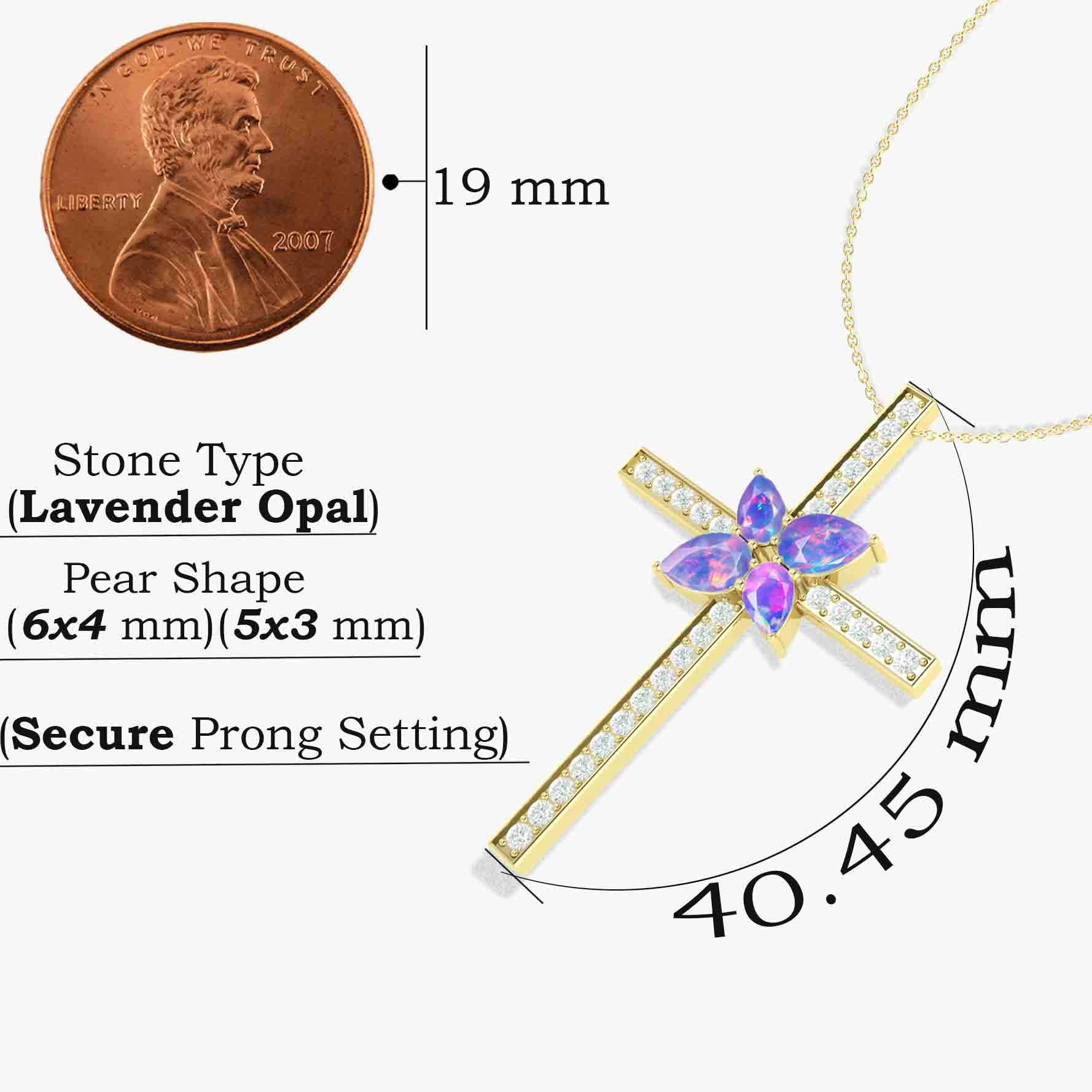Elegant Cross Style Chain Pendant Necklace with Natural Lavender Opal Gemstone - Perfect for Daily Wear, Gift Giving & Special Occasions
