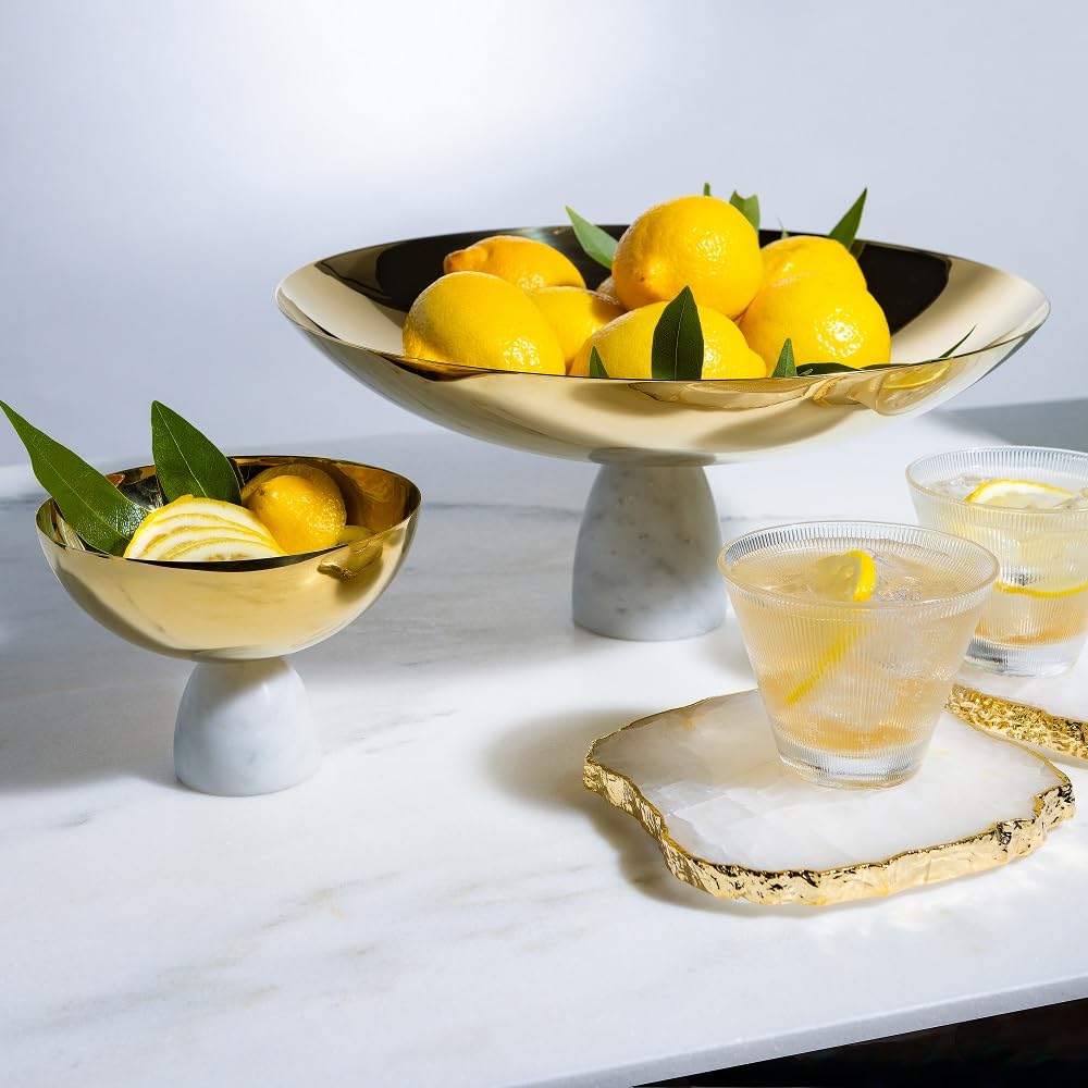 Anna New York Coluna Fruit & Chocolate Bowl - Carrara Gold Marble Design | Elegant Serving Bowl for Desserts, Snacks, and Party Entertaining